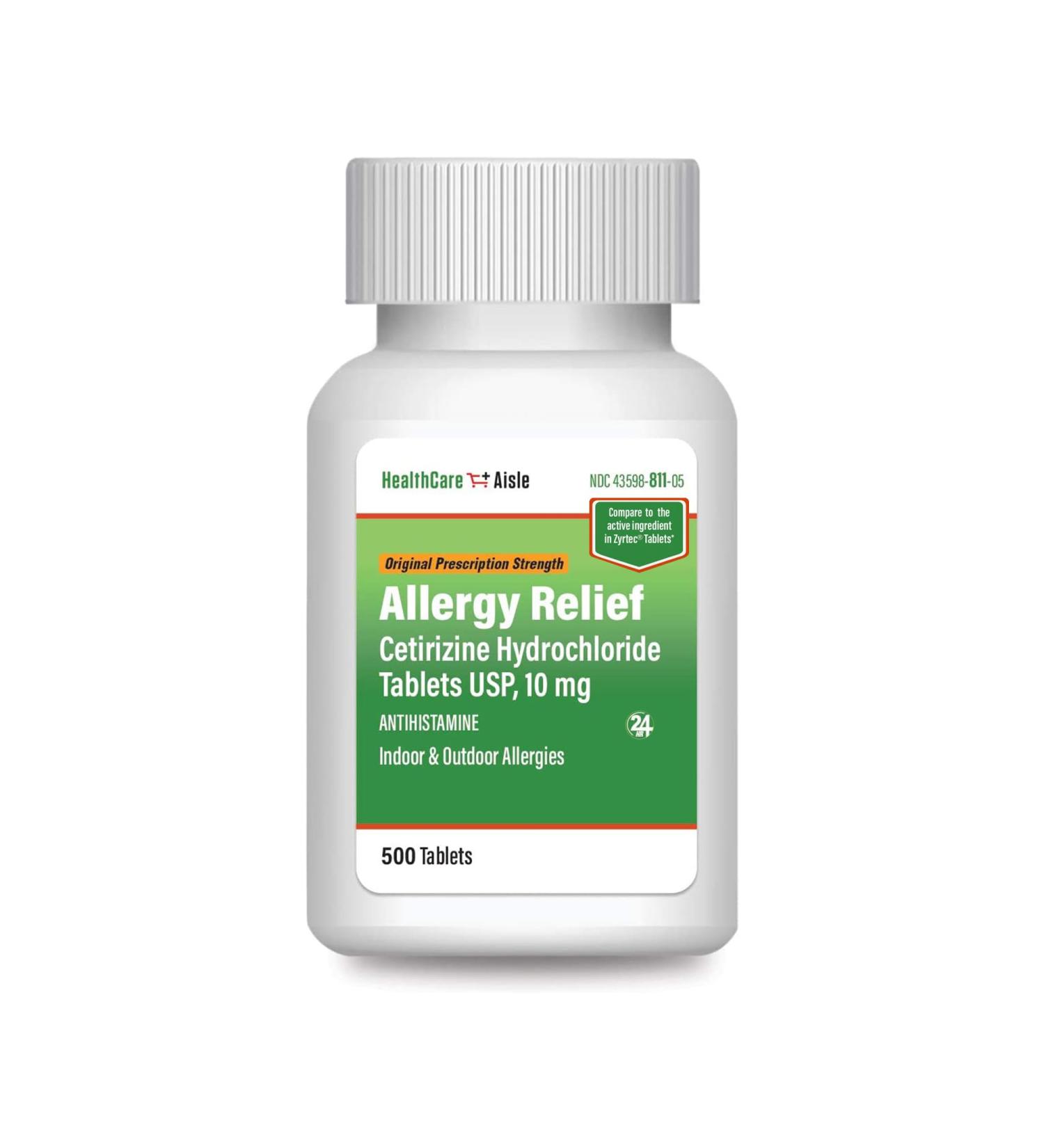 HealthCareAisle Allergy Relief - Cetirizine Hydrochloride Tablets USP 10 mg - 500 Tablets - Original Prescription Strength Allergy Medication 24-Hour Relief 500 Count (Pack of 1) Relief - Buy Online on GoSupps.com