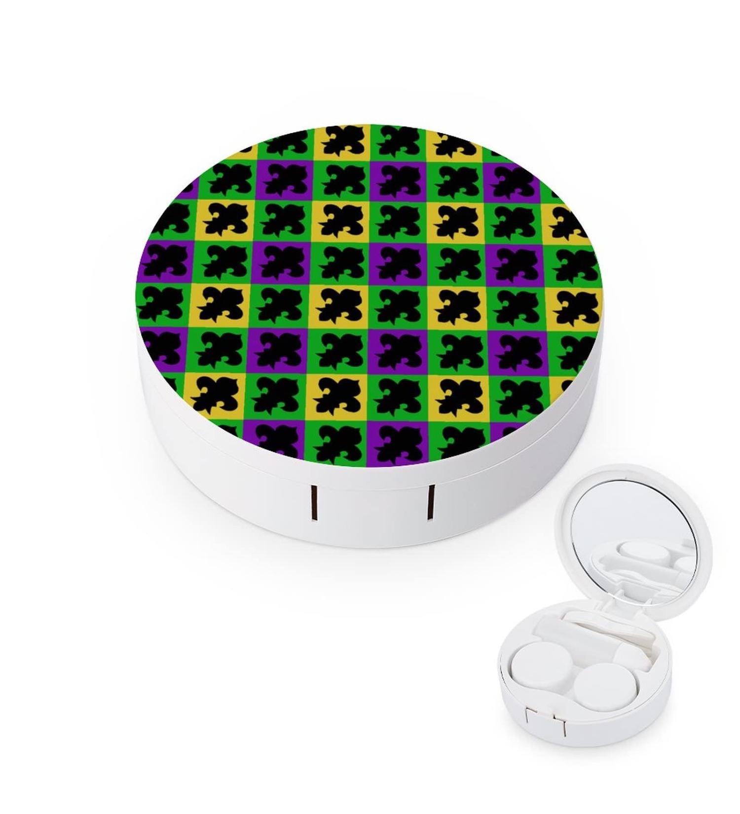 Mardi Gras Fleur De Lis Round Case For Contact Lens Kit Storage Box with Mirror Printed - Buy Online on GoSupps.com