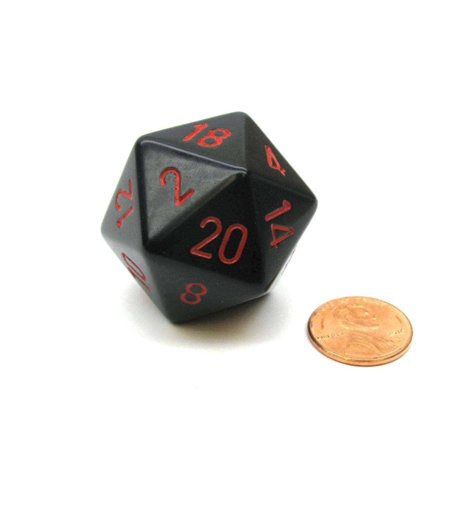 Jumbo d20 Counter - Opaque 34mm Dice: Black with Red