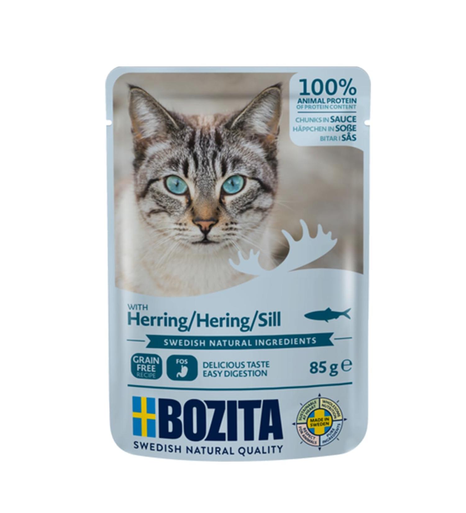 BOZITA Grain-Free Wet Food Bites in Sauce with Herring - 12x85g Pouch for Adult Cats | Premium Quality International Shipping - Buy Online on GoSupps.com