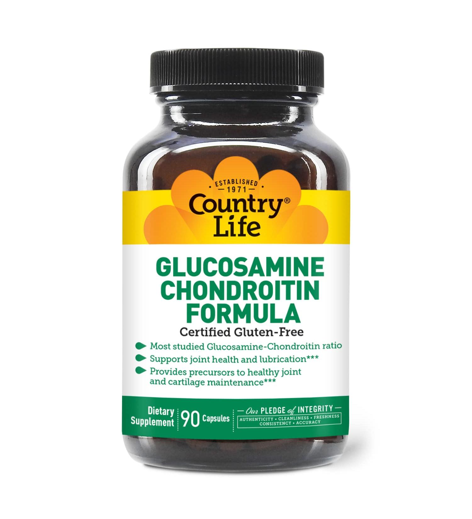 Country Life Glucosamine Chondroitin 1500mg/1200mg - Supports Joint Health & Lubrication - Maintains Healthy Cartilage Tendon Joint Tissue - Gluten Free Non-GMO - 90 Capsules - For Adults - Buy Online on GoSupps.com
