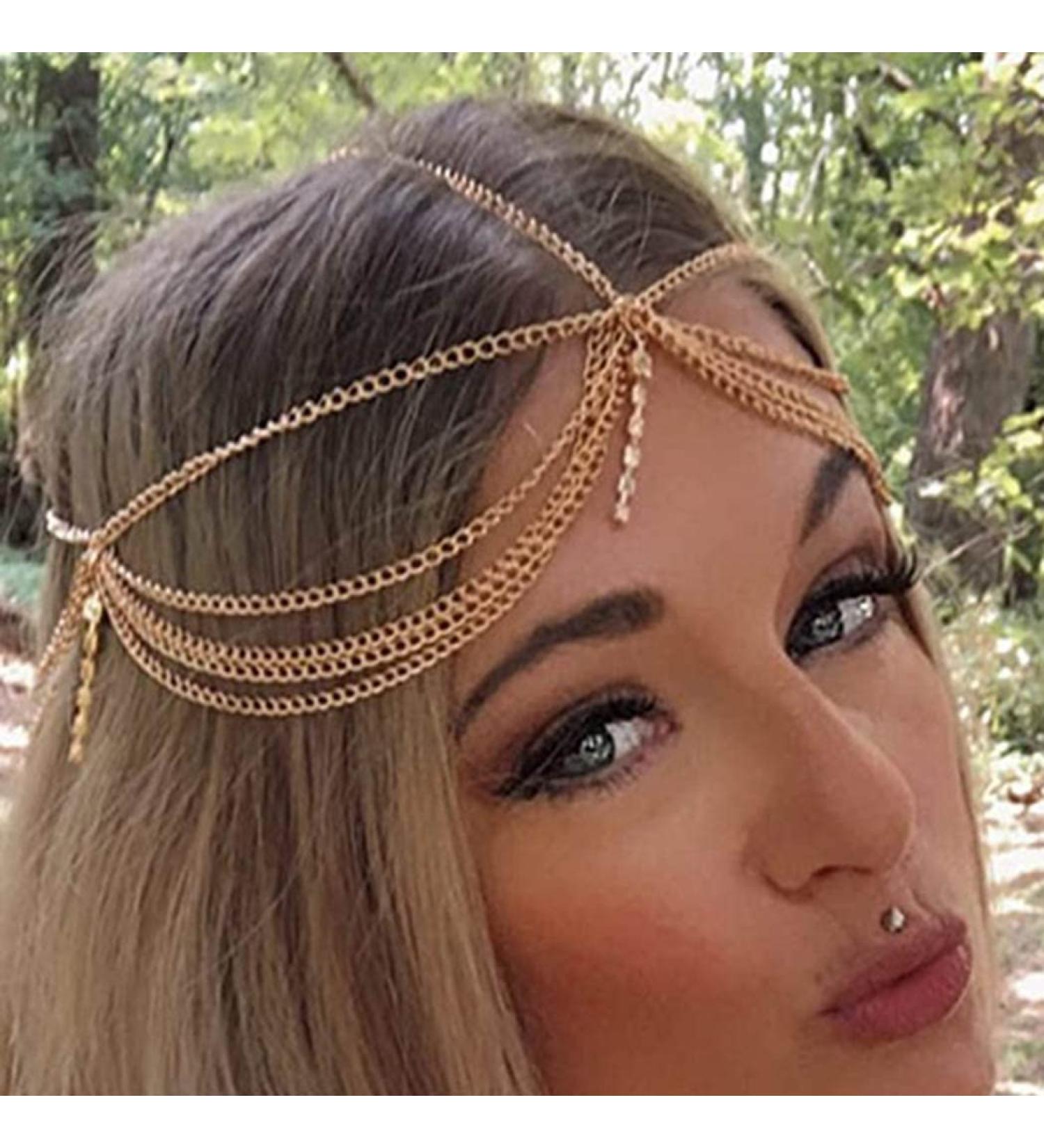 Runmi Bridal Headchain Boho Tassel Headpiece Gold Crystal Hair Piece Wedding Hair Accessories for Women and Girls - Buy Online on GoSupps.com