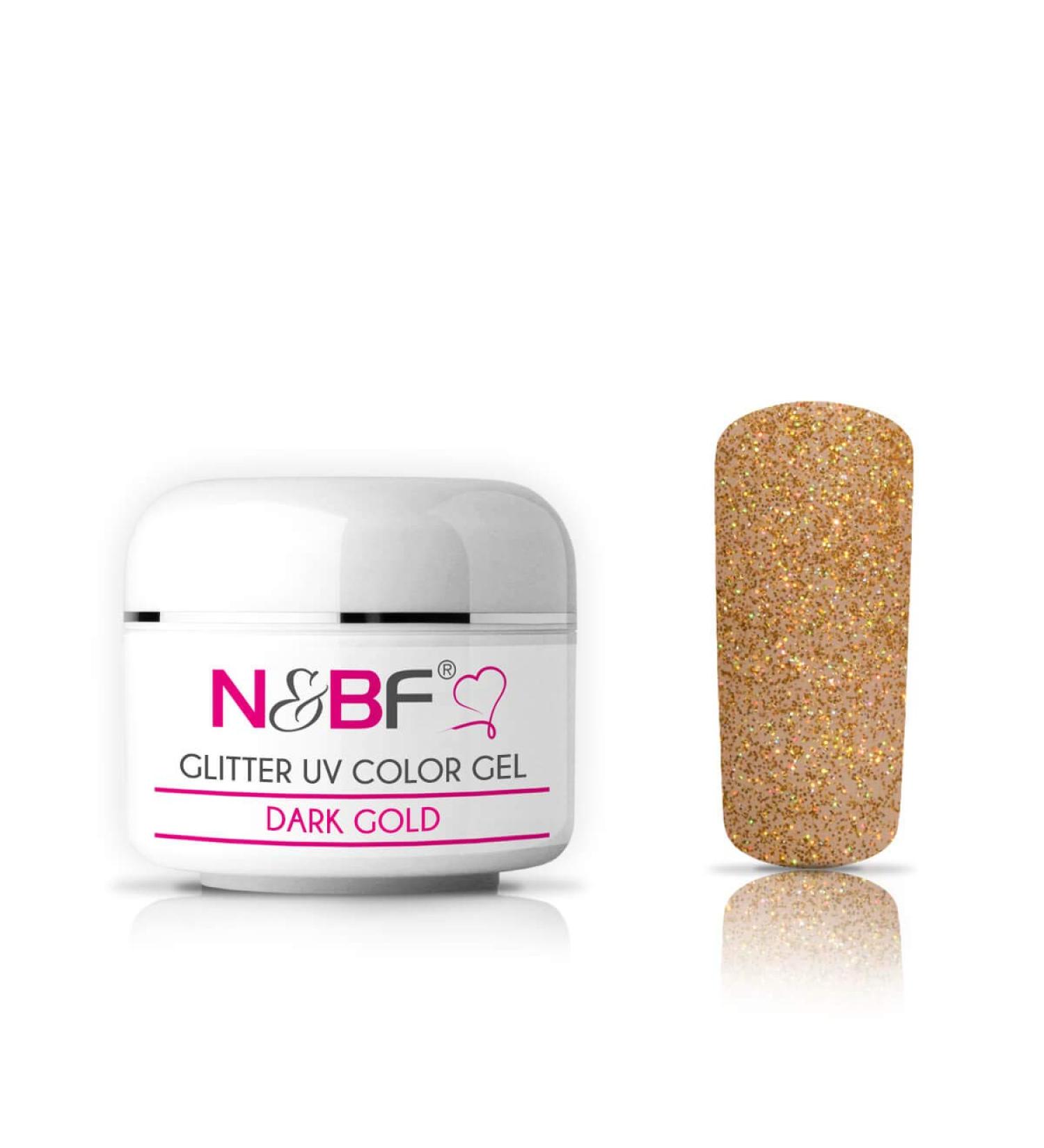 N&BF Glitter UV Gel 5ml - Dark Gold | Acid-Free Shimmering Color Gel | Made in EU | Self-Smoothing Glitter Gel for Stunning Nails  - Buy Online on GoSupps.com