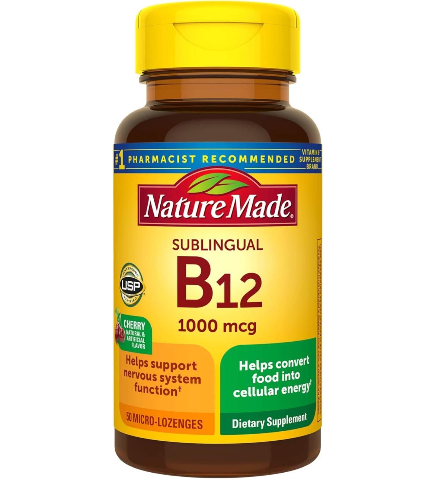 Nature Made Sublingual Vitamin B12 1000 mcg Micro-Lozenges 50 Count for Metabolic Health