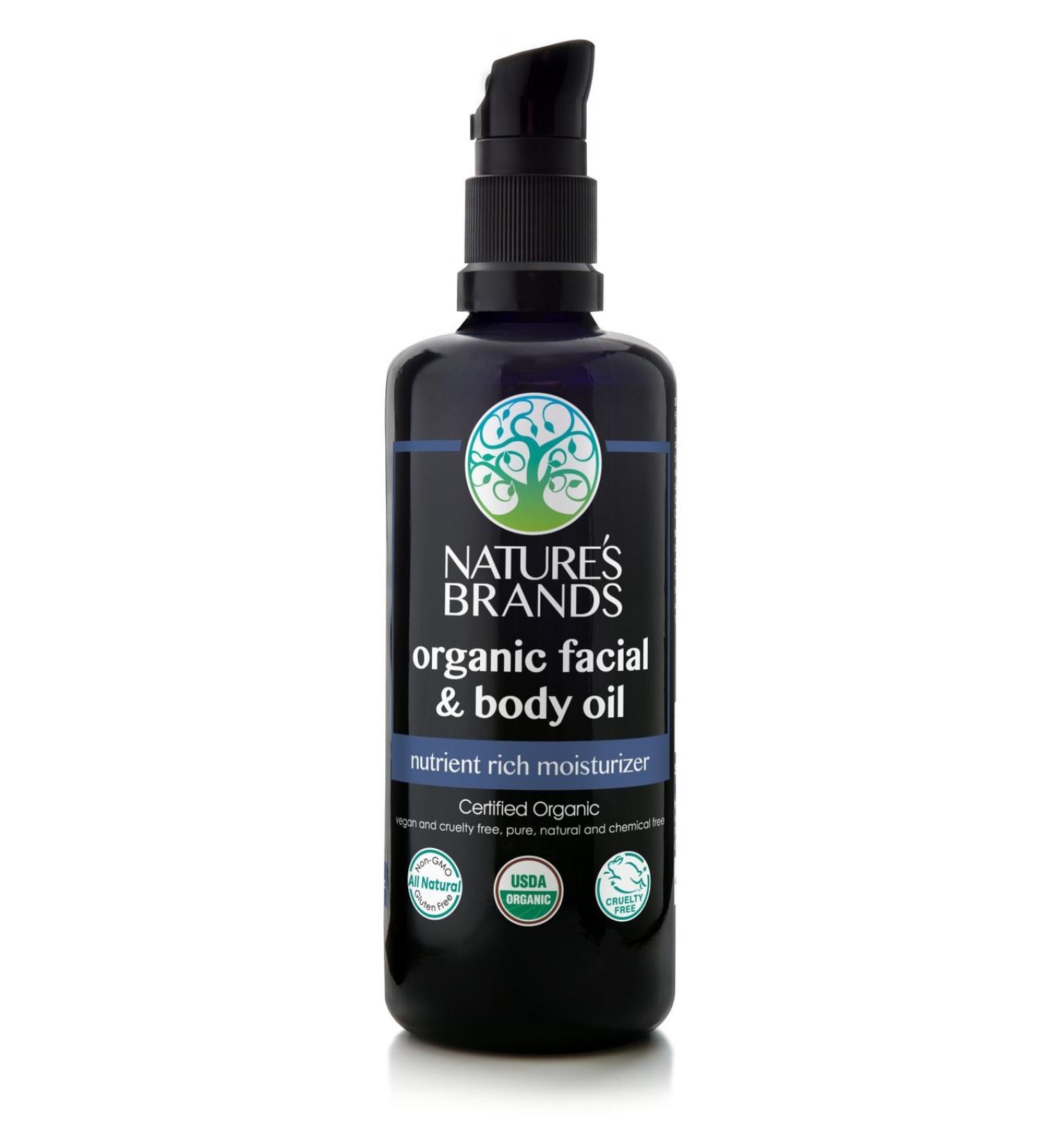Organic Facial & Body Oil by Herbal Choice Mari (3.4 Fl Oz Glass Bottle) - No Toxic Synthetic Chemicals - TSA-Approved Travel Size 3.4 Fl Oz (Pack of 1)