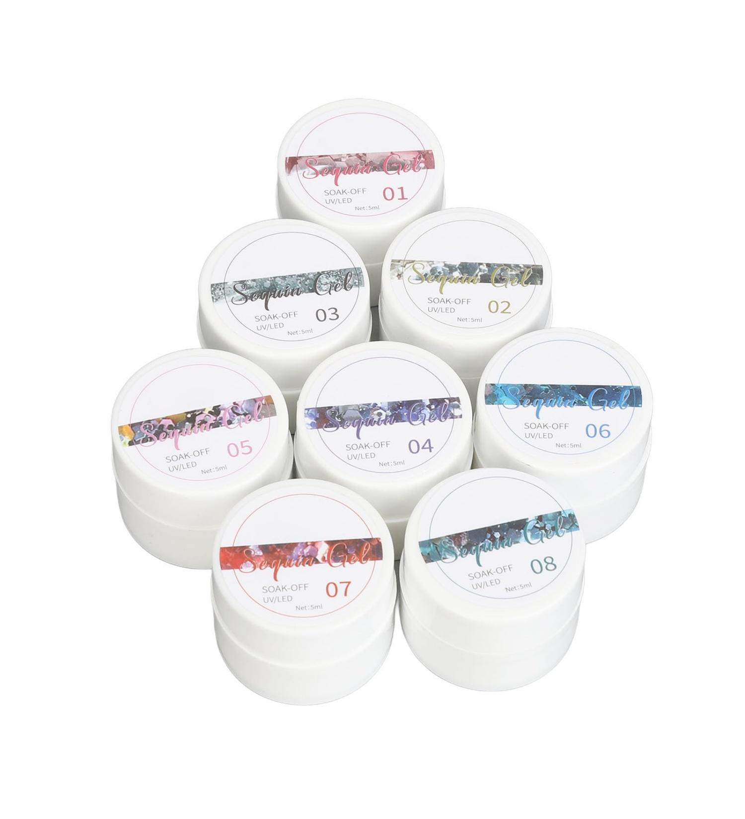 Saluaqui Reflective Metallic Shining Sequins Nail Gel Polish Set 8 Colors Glitter Professional Sparkly Effect Sequins Nail Gelfor Special Occasions Parties Everyday Look - Buy Online on GoSupps.com