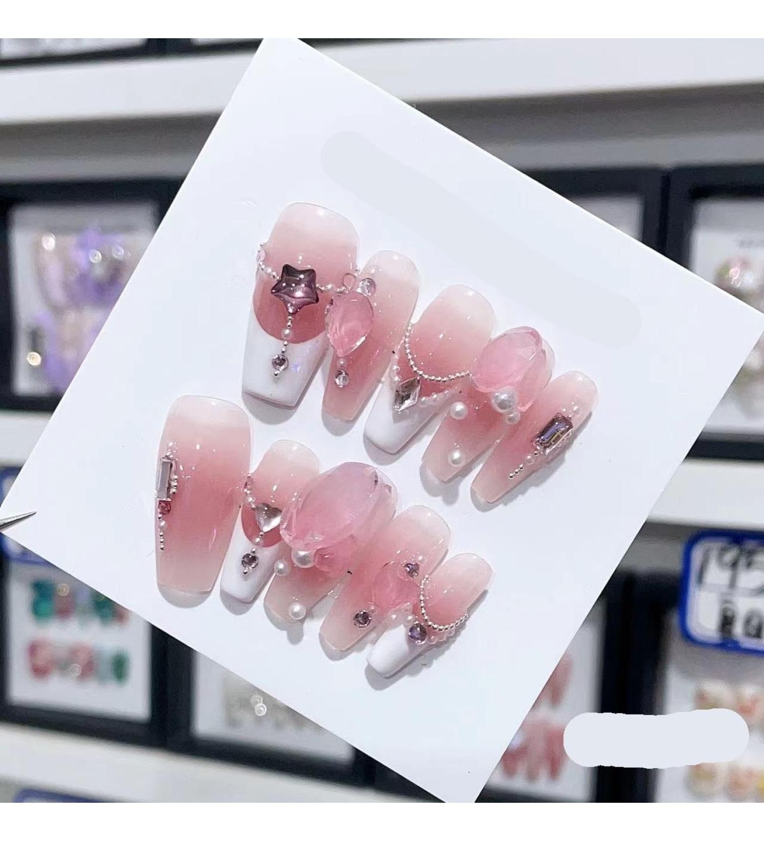 Removable and wearable nail art French Almond Ombre Handmade Press On Nails Long Acrylic False Nail Tips InNail (Color : 29179 Size : XS) - Buy Online on GoSupps.com