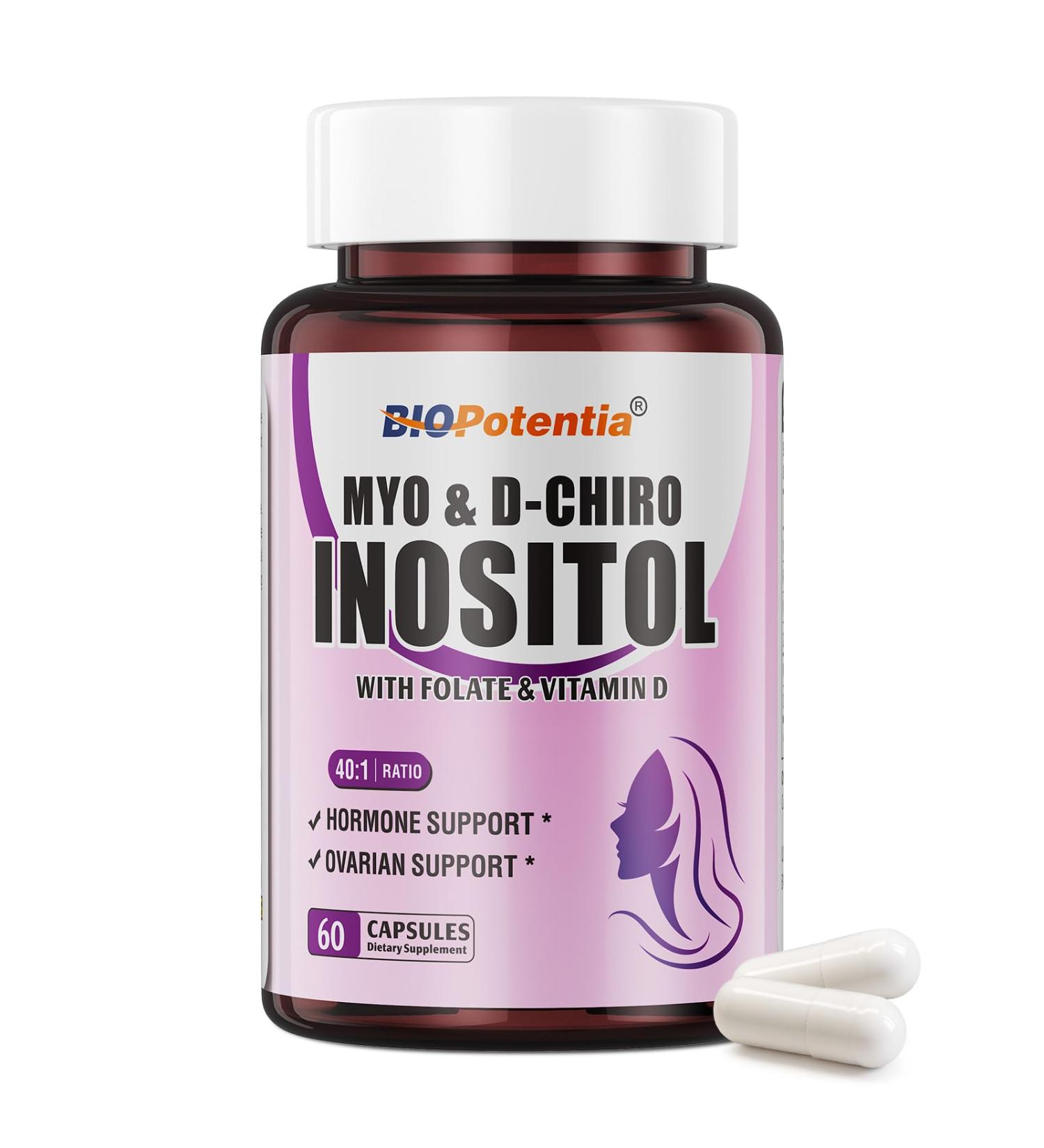 Myo-Inositol & D-Chiro Inositol Capsules Myo Inositol 2000mg & D Chiro Inositol 50mg Ovarian Health Support & Hormonal Balance Ideal Inositol 40:1 Ratio Non-GMO | 60 Capsules 60 Count (Pack of 1) - Buy Online on GoSupps.com