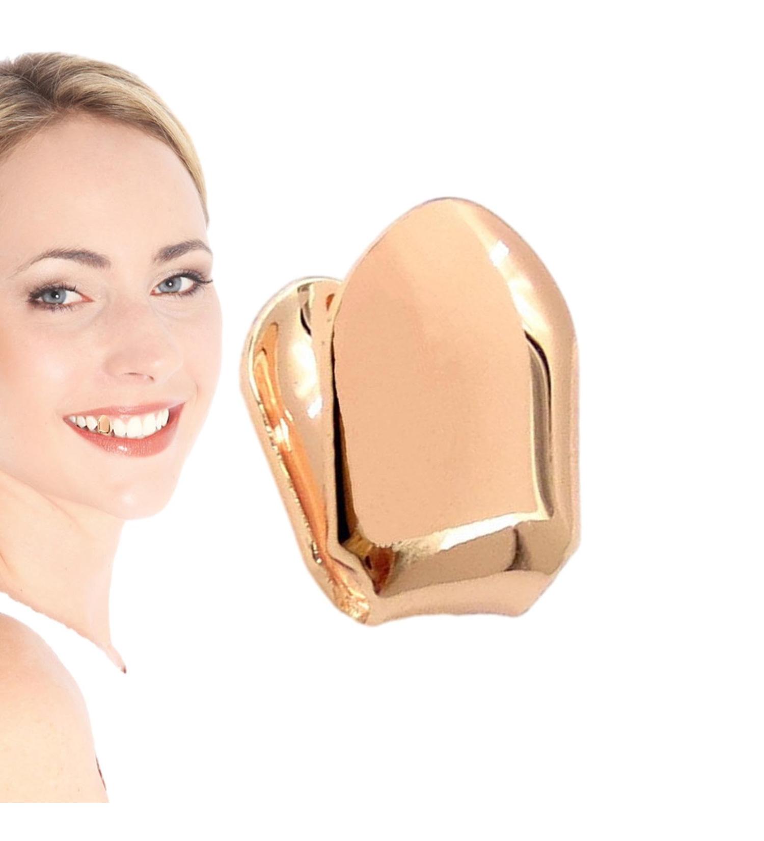 Tooth Caps Hiphop | 14k Gold Plated Single Tooth Caps Plain Single Tooth Caps Realistic Fake Teeth Grills Stylish Tooth Caps and Mouth Grills for Men and Women Rose Gold - Buy Online on GoSupps.com