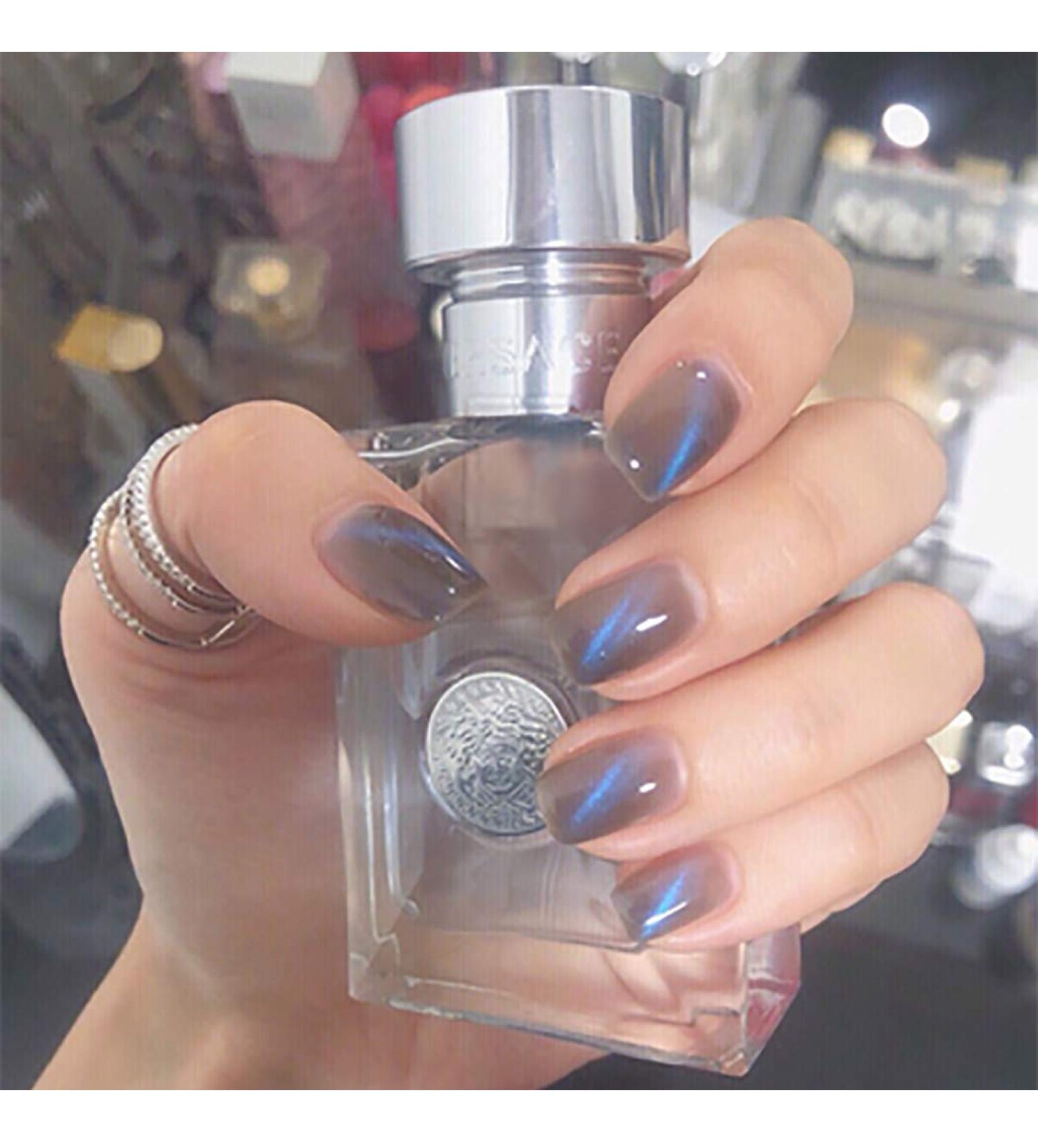 Sethexy Short Blue Cat Eye False Fingernails - 24 Adhesive Acrylic Nail Tips for Women & Girls - Buy Online on GoSupps.com