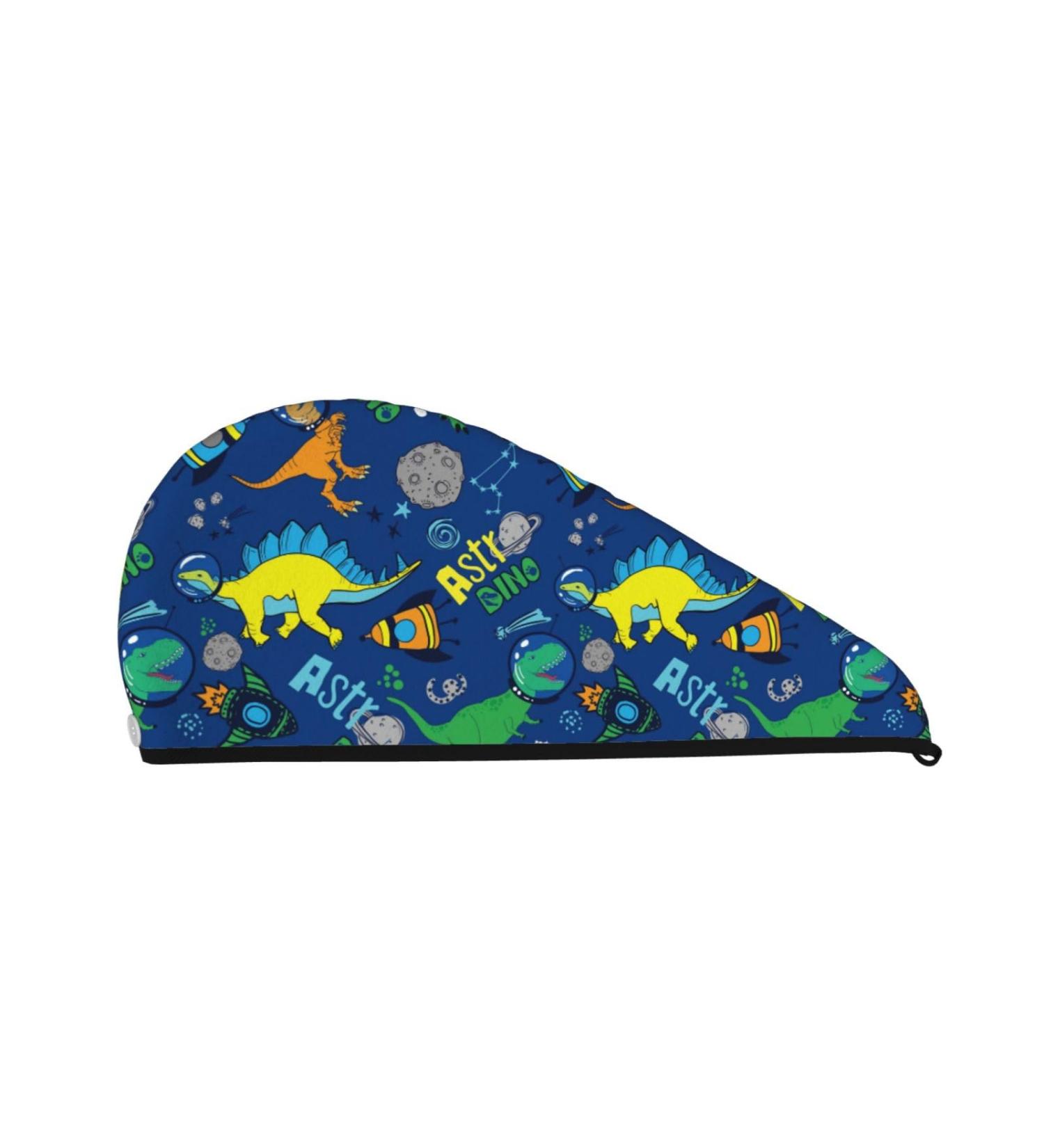 Dinosaur in Space Microfiber Hair Towel - Soft Super Absorbent Coral Velvet Quick Dry Cap for Long Curly & Thick Hair - Buy Online on GoSupps.com
