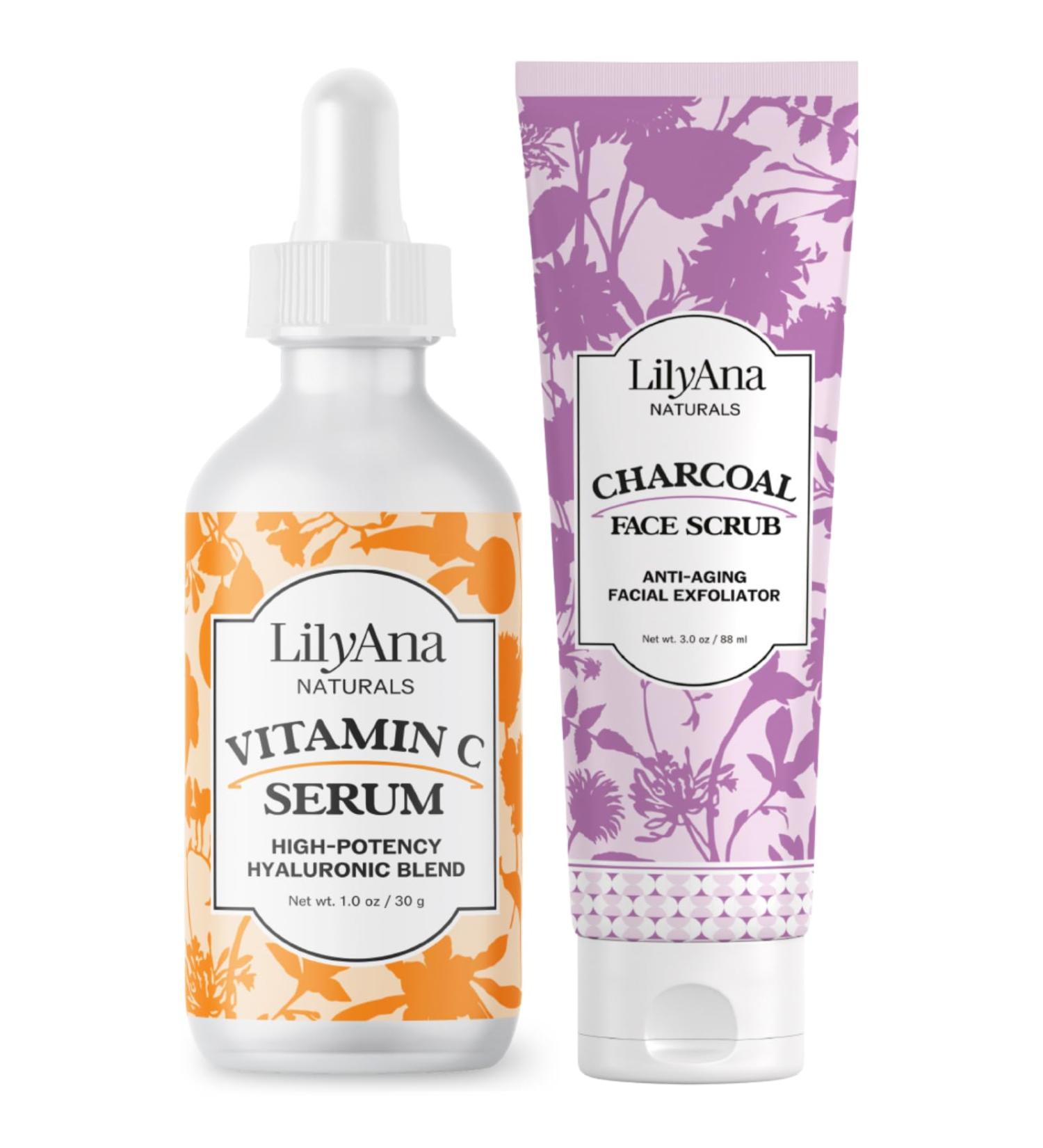 LilyAna Naturals Vitamin C Serum 1oz and Charcoal Face Scrub 3oz Bundle - Buy Online on GoSupps.com