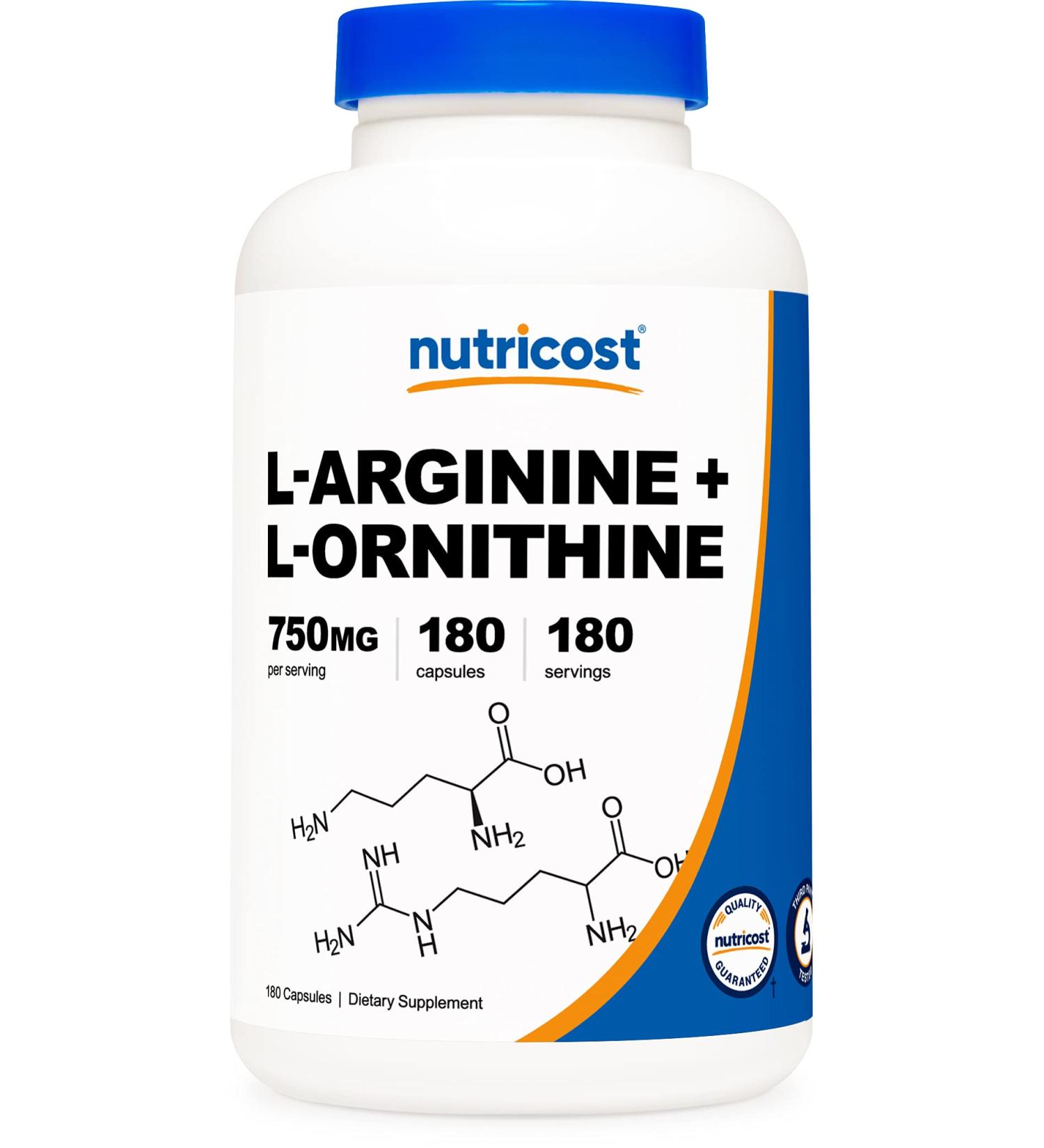 Nutricost L-Arginine L-Ornithine 750mg 180 Capsules - 180 Count - Buy Online on GoSupps.com