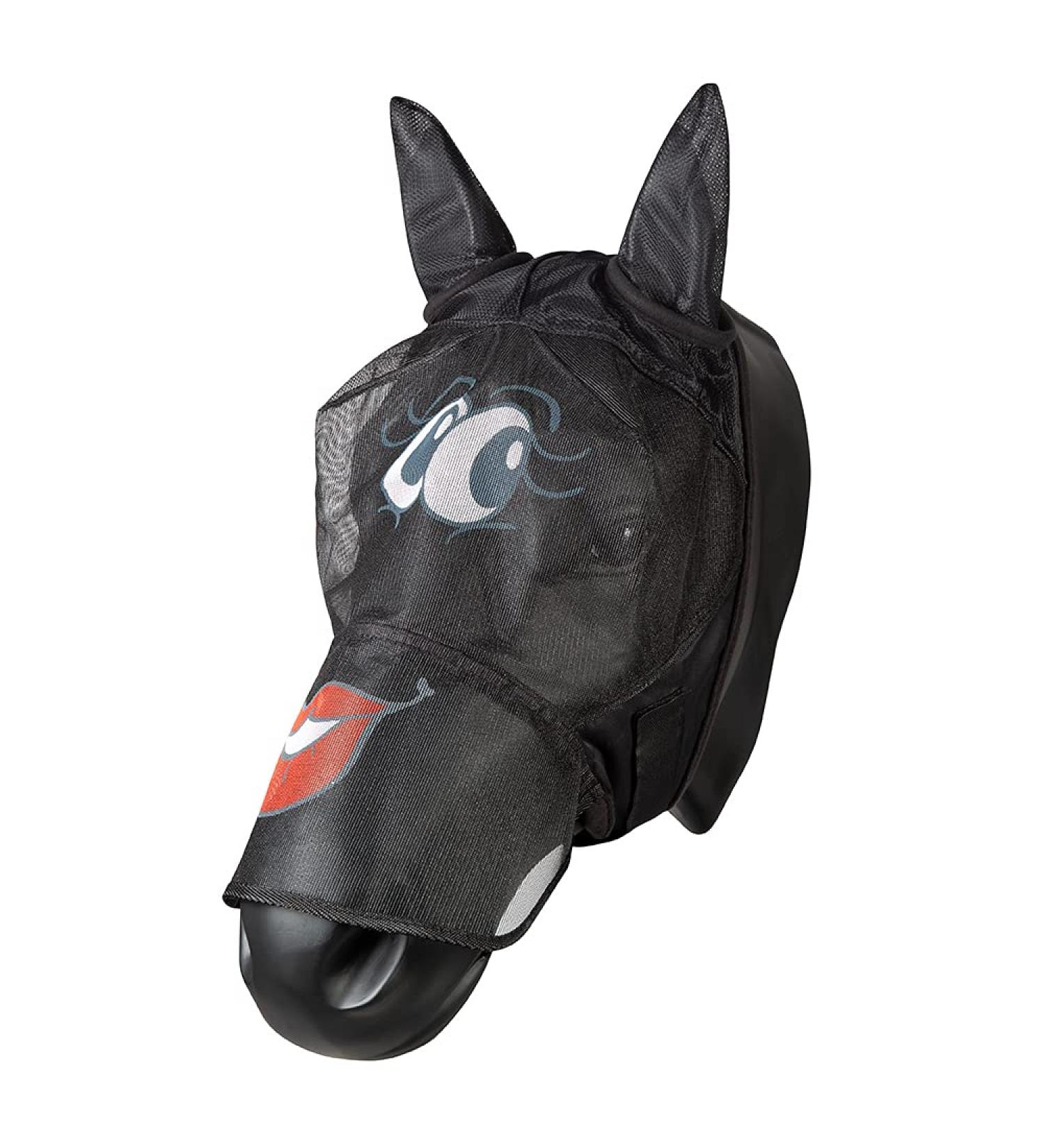 PFIFF Fly Mask Face Mask for Horses | Fly Protection in Black-Grey-Red | Cob/Thoroughbred/M Size - Buy Online on GoSupps.com