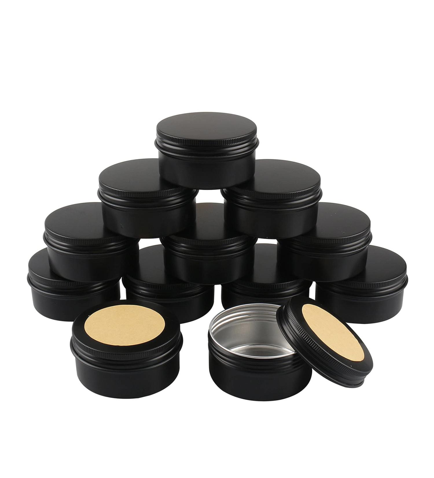 Buy 12 Pack Matt Black Aluminum Screw Cap Cans - 80ml Round Cosmetic & Candle Containers with Stickers - International Shipping Available - Buy Online on GoSupps.com