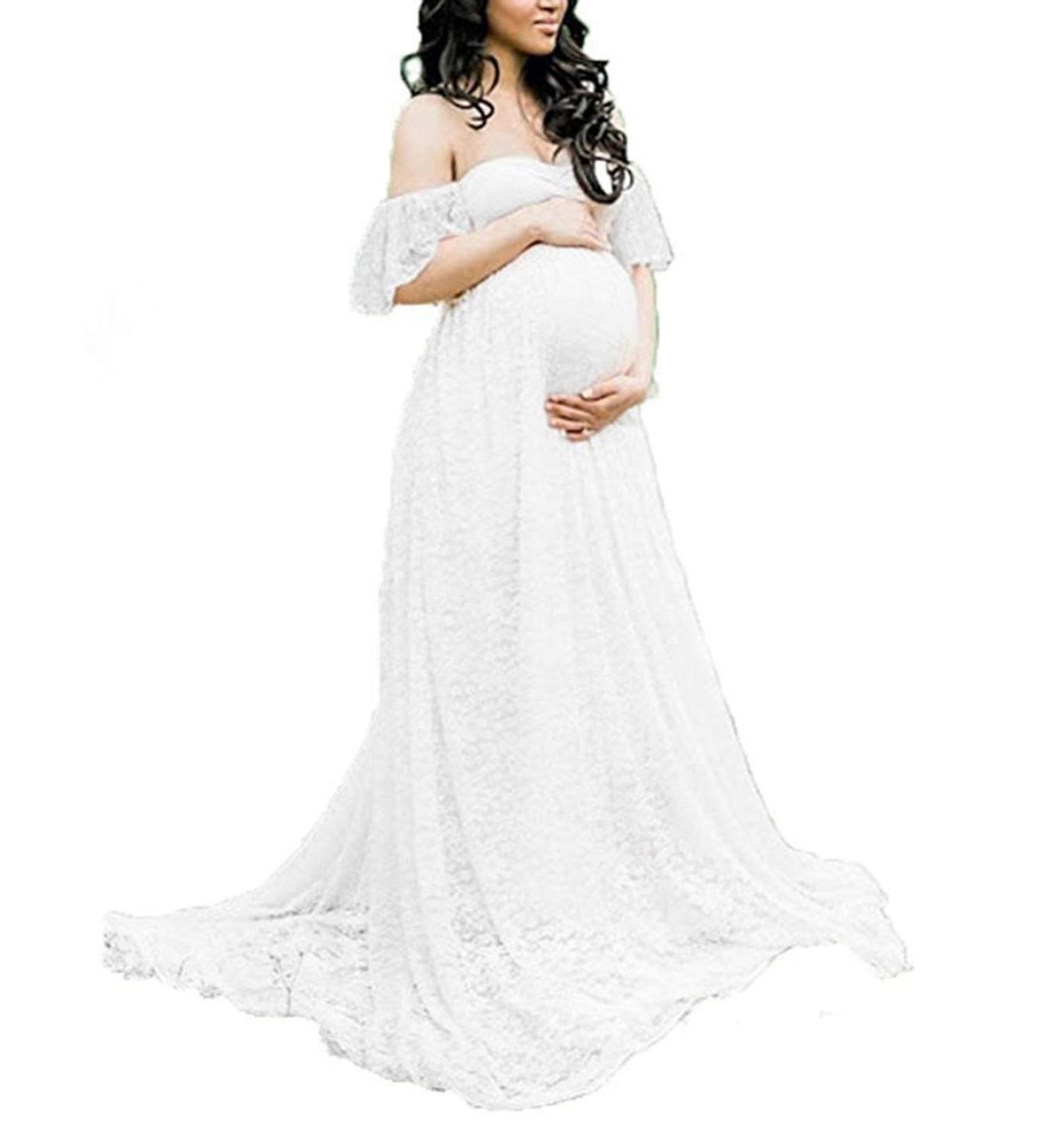 BUOYDM Maternity Photo Shoot Dress for Elegant Pregnancy Photography Props - White - Buy Online on GoSupps.com