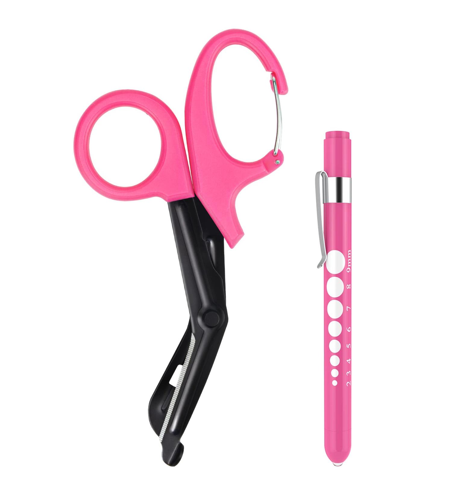 MOVOCA Nurse Penlight & Scissors Set - LED Penlight with Pupil Gauge, 7.5 Bandage Scissors EMT Trauma Shears - Hot Pink, Ideal for Doctors & Nurses - Buy Online on GoSupps.com