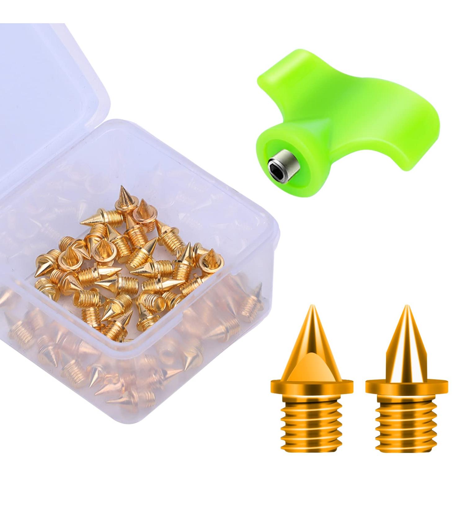 Lejof Carbon Steel Track Spikes 1/4 Inch - 50 Pcs Lightweight 0.47g Spikes w/ Wrench - Track Field Sprinting/Cross Country - Gold - Buy Online on GoSupps.com