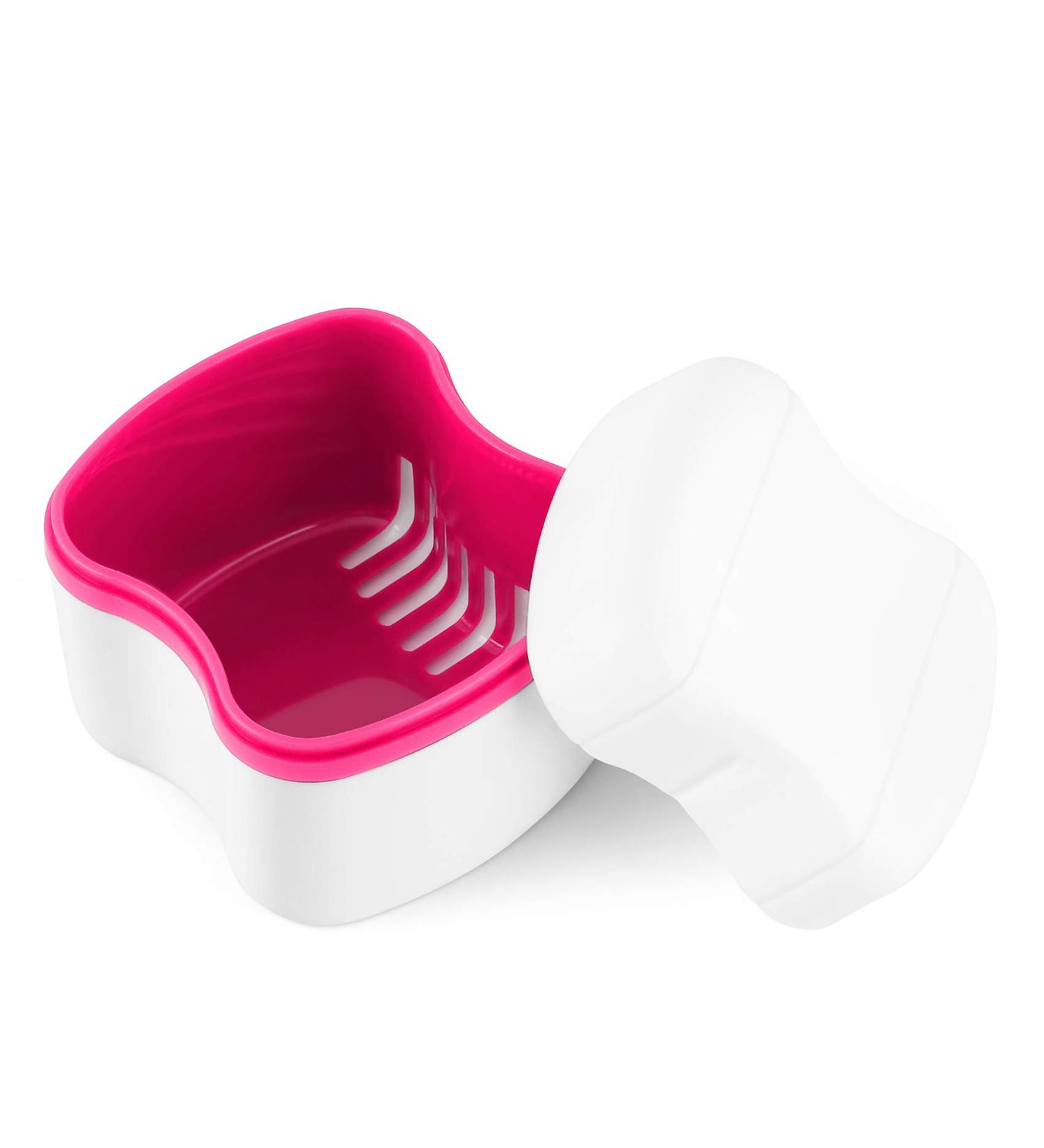 Annhua Dental Retainer Case with Flushable Basket Denture Boxes Denture Storage Container for Soaking and Cleaning Dentures Home & Travel Use(Pink) - Buy Online on GoSupps.com