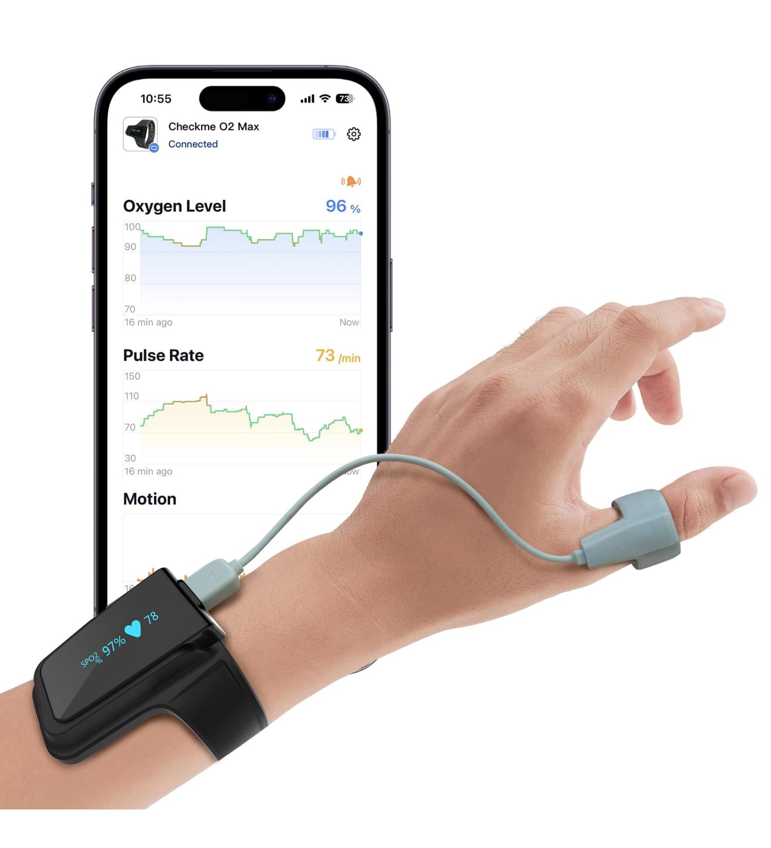 Continuous Wrist Pulse Oximeter | Bluetooth Blood Oxygen Monitor | SpO2 & Pulse Rate Tracker with Smart Reminder & 72-Hour Battery Life - Checkme O2 Max - Buy Online on GoSupps.com