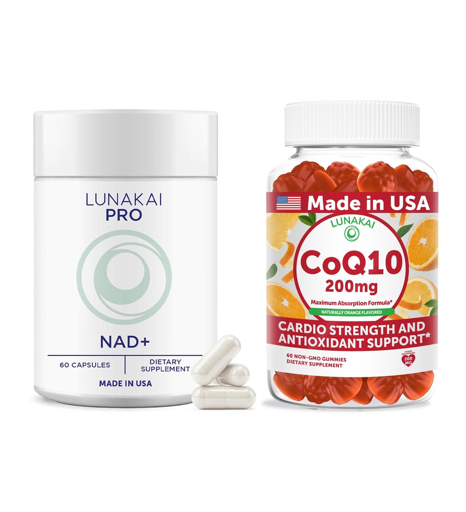 Lunakai USA Made PRO NAD+ Capsules + CoQ10 200mg Gummies Bundle 60 Capsules + 60 Non-GMO Gummies - Buy Online on GoSupps.com