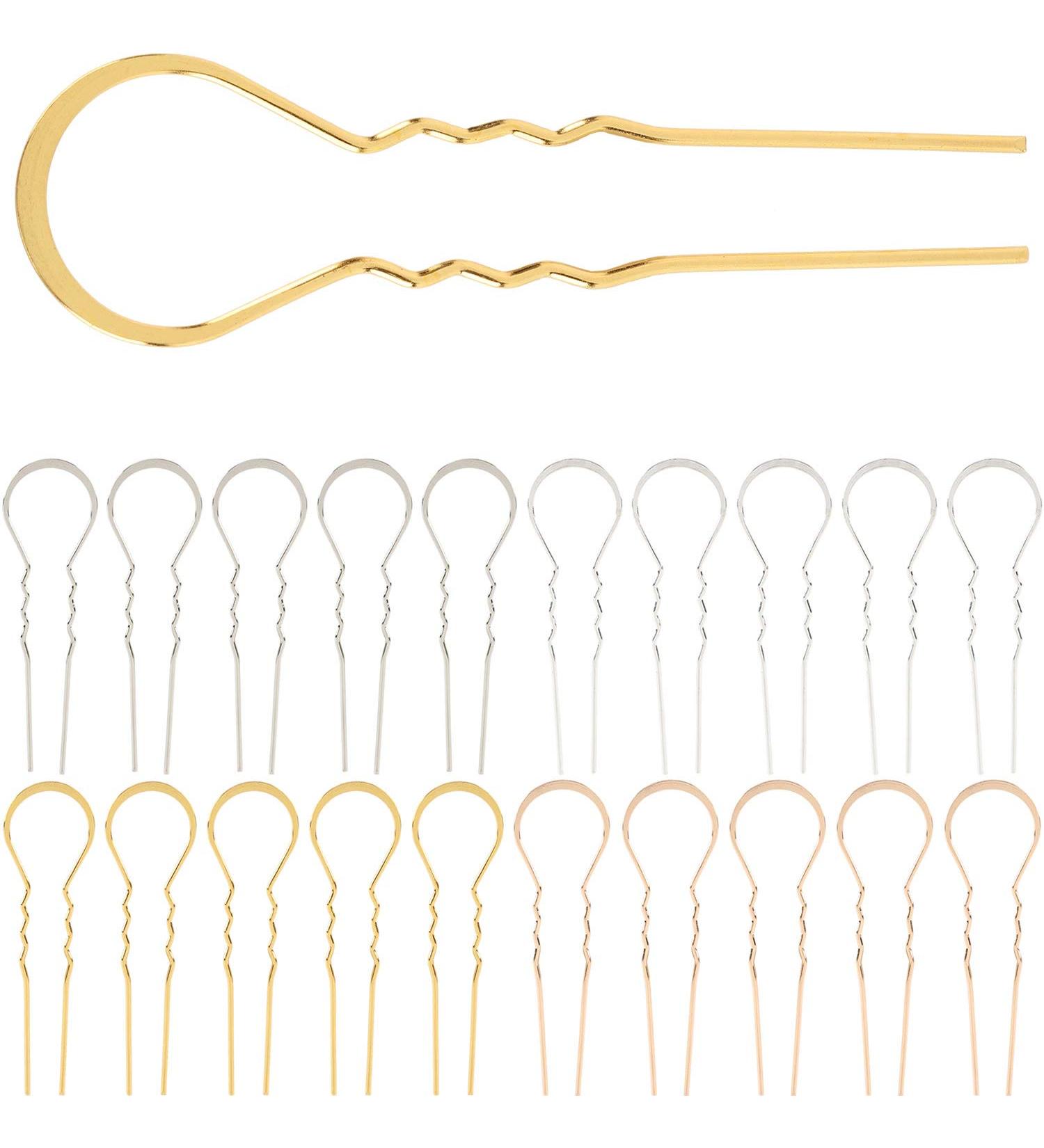 20 Pack Gold Silver U Shaped Hair Fork Pins - Long Metal Alloy Hair Sticks for Bun Updo - Hair Accessories Bulk - Buy Online on GoSupps.com