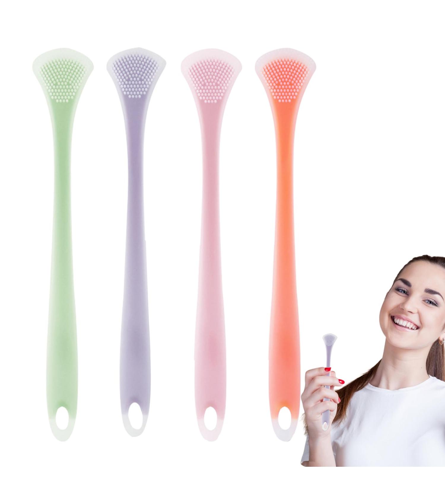 Silicone Tongue Brush | Dental Tongue Scraper for Fresh Breath | Soft 4-Part Cleaner for Adults & Kids - Buy Online on GoSupps.com