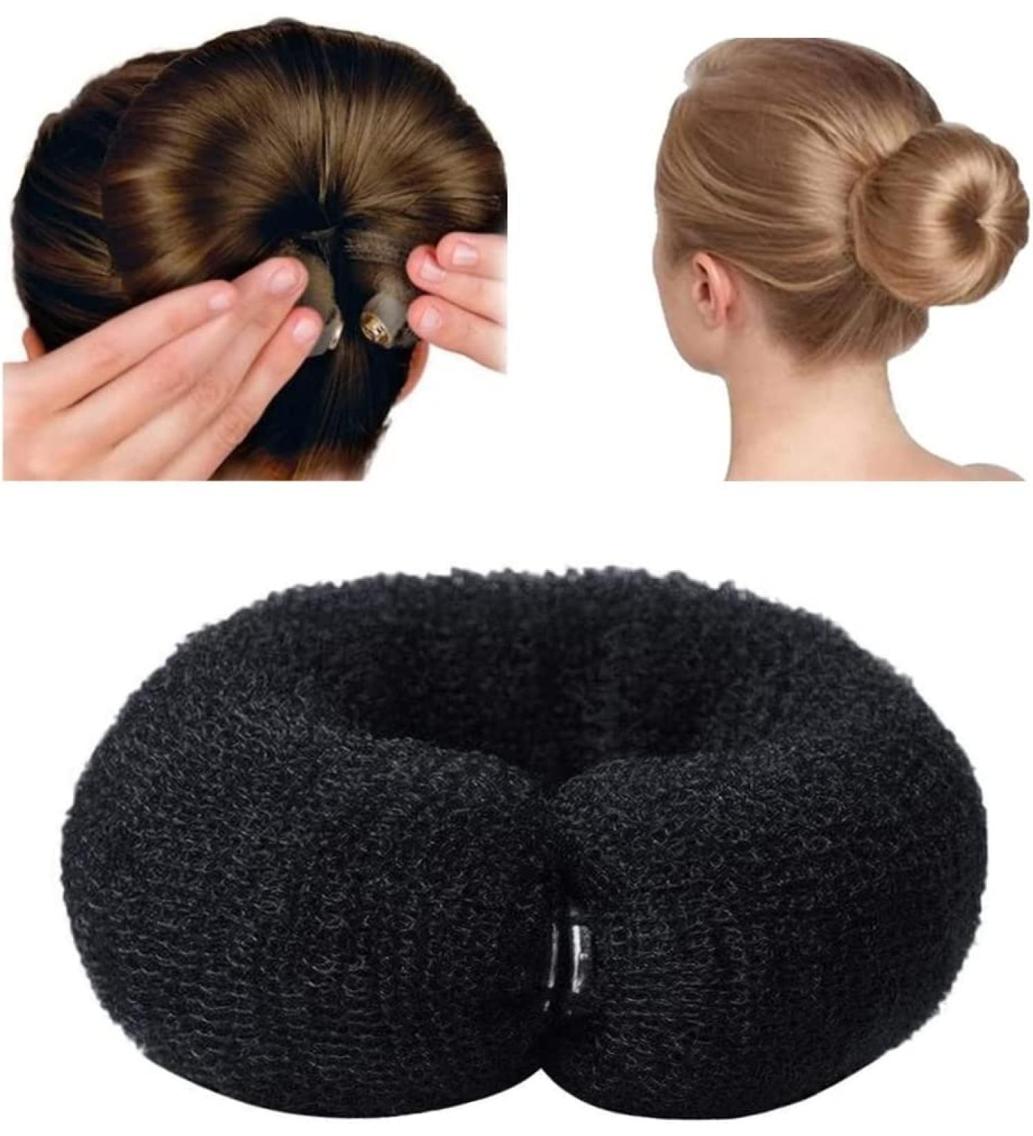 Black Hair Donut Hair Donut Bun Maker Hair Bun Shaper Hair Roll Tool Hair Bun Accessories for Women Nylon Hair Band with Buckle Lazy Hair Rings Tool - Buy Online on GoSupps.com