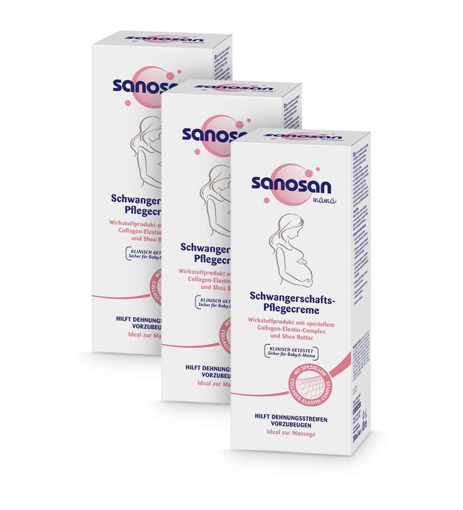 Sanosan Pregnancy Cream - Clinically Tested Stretch Mark Prevention | 3x200ml - Paraben-Free No Dyes or Silicones - Essential Pregnancy Care - Buy Online on GoSupps.com