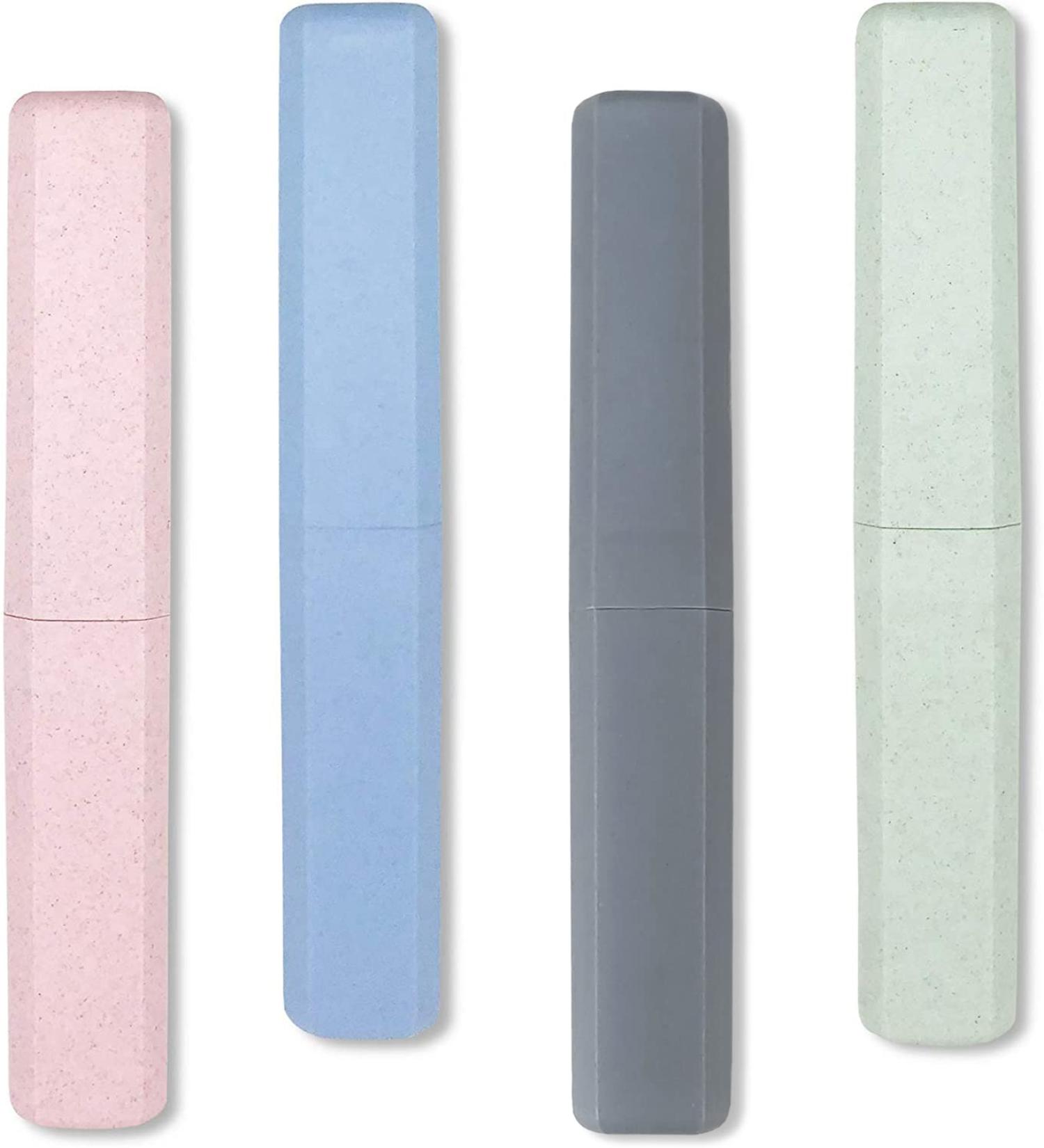 Mulbozy Portable Travel Toothbrush Case - Wheat Straw Holder for Home, Travel, School - 4 Pack in Pink, Blue, Green, Grey - Buy Online on GoSupps.com