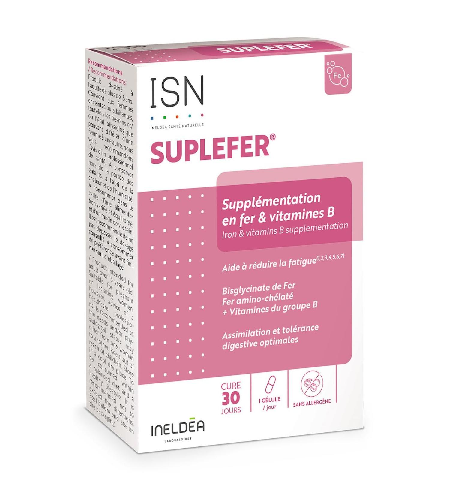 ISN - Suplefer - Aide r duire la fatigue - Riche en Fer et Vitamines du groupe B - Fer microencapsul plus biodisponible - Cure 30 jours - Buy Online on GoSupps.com