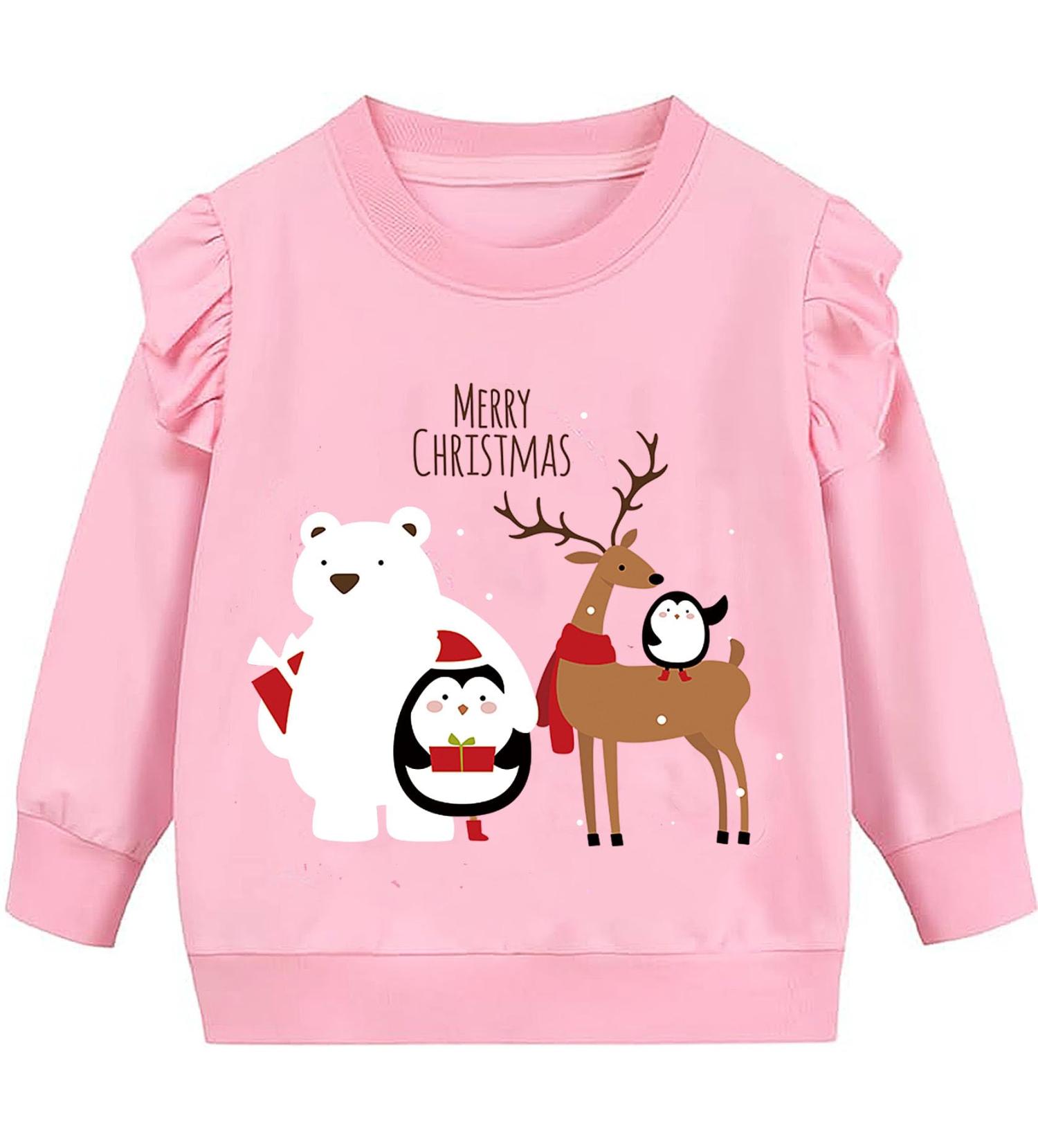 Girls Christmas Jumper Sweatshirt | Santa Claus & Reindeer Tops | Ages 1-7 Years - Buy Online on GoSupps.com