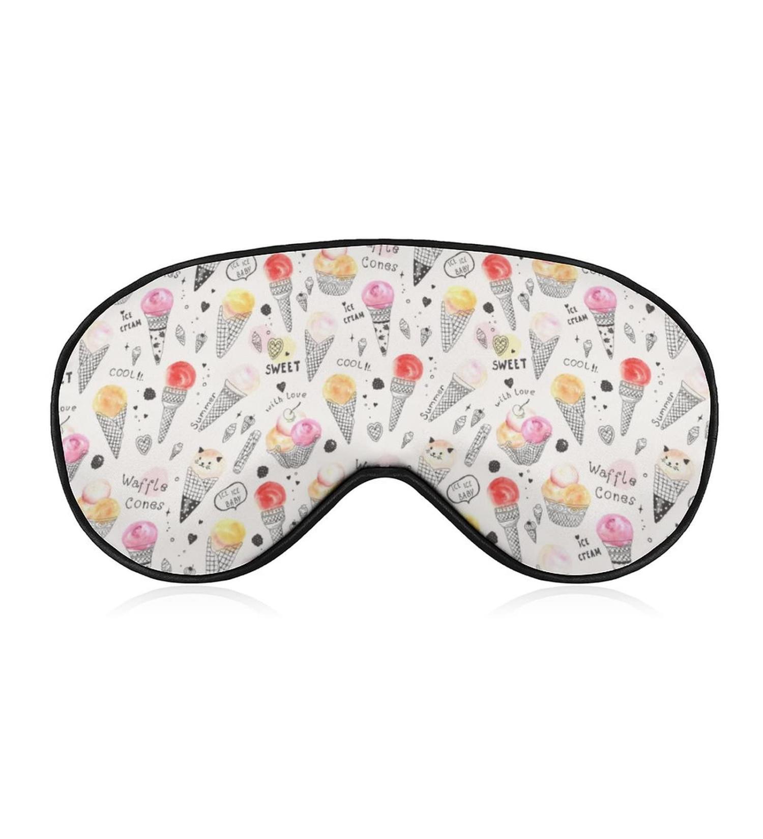 Watercolor Ice Cream Waffle Cone Sleep Mask for Women | Adjustable Eye Shades with Elastic Strap - Buy Online on GoSupps.com