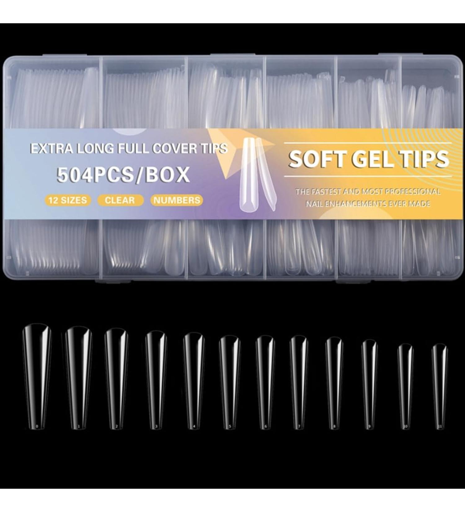AJTUTUS 504x/Set Soft Gels Tips Press On Extra Long Full Cover Tips Clear Tips Ballerinas False s for Salons - Buy Online on GoSupps.com