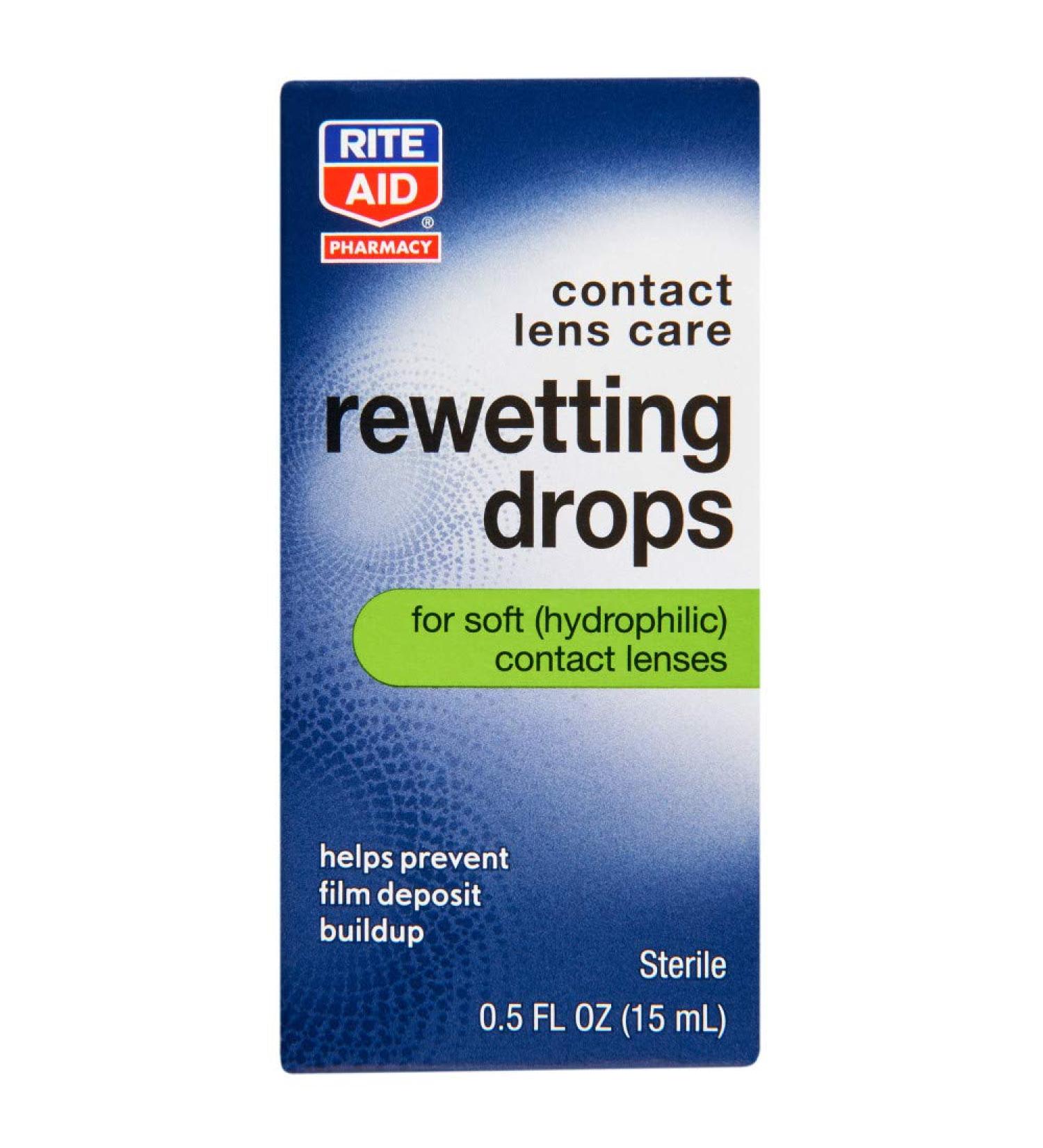 Rite Aid Contact Lens Rewetting Drops 0.5 oz - Prevent Film Deposit Buildup | Sterile Eye Drops for Soft Contact Lenses - Buy Online on GoSupps.com