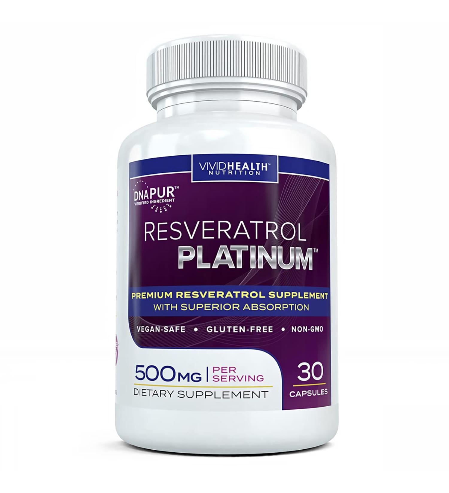Resveratrol Platinum Antioxidants Supplement: Powerful Anti Aging Formula with Pure Natural Trans Resveratrol for Immune Support Vitality and Brain Health 30 Gluten Free Veggie Capsules - Buy Online on GoSupps.com