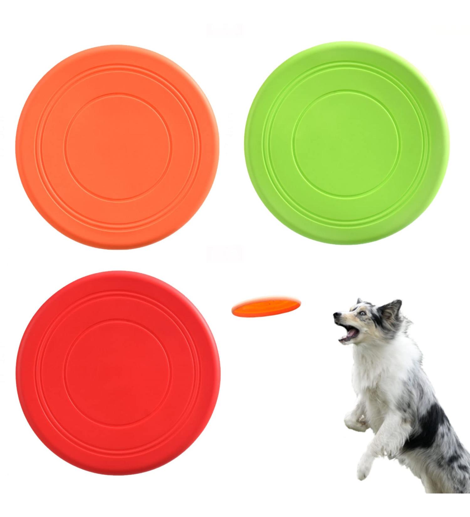 TSHAOUN 3pcs dog frisbee Dog Flying Disc Toy Natural Soft Rubber Pet Flying Saucer for Outdoor Interactive Fun. 7Inch (red green orange) - Buy Online on GoSupps.com