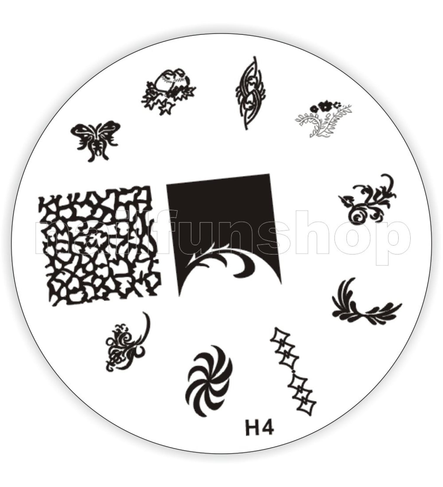 Stamping stencil H4 - butterfly hazelnuts ornaments French full cover etc.