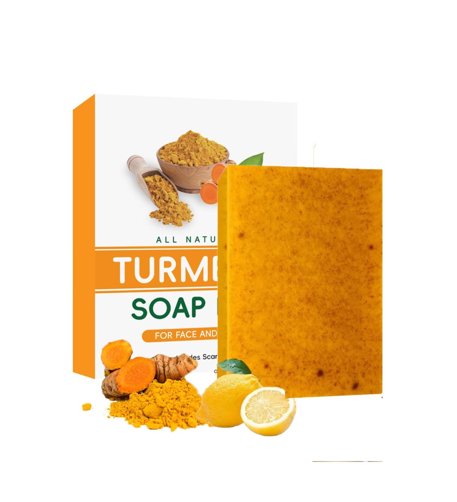  AOJUIGO Natural Turmeric Soap Pure Turmeric Hand Made Soap for Face and Body Concealer for Acne Removal Blackheads Moisturizing Erase Fine Lines Firming - Buy Online on GoSupps.com