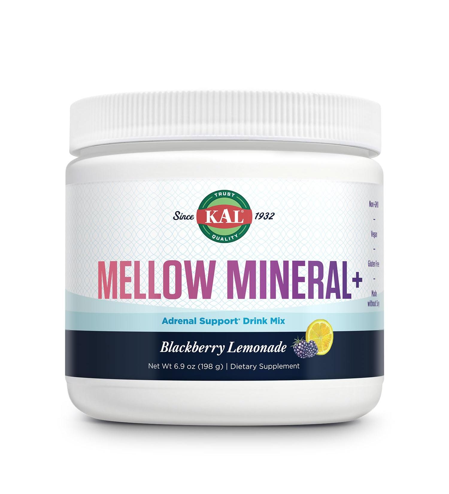 KAL Mellow Mineral Plus Powder Drink Mix - Blackberry Lemonade Flavor - Magnesium Holy Basil Essential Minerals and More - Adrenal Support Supplements - Vegan 60-Day Guarantee - 30 Servings 6.9 OZ - Buy Online on GoSupps.com