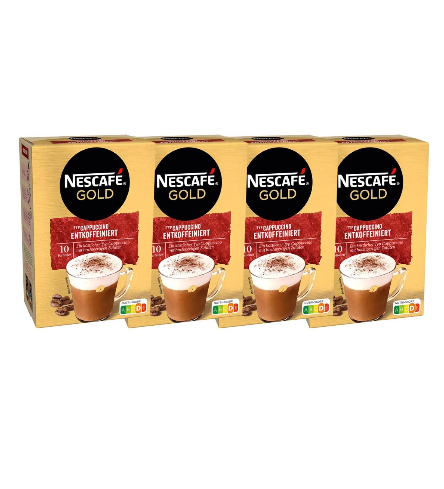 n.v. Nescafe Cappuccino Pack of 4 Decaffeinated Coffee Powder Beverages from Soluble Beans 10 x 12.5g