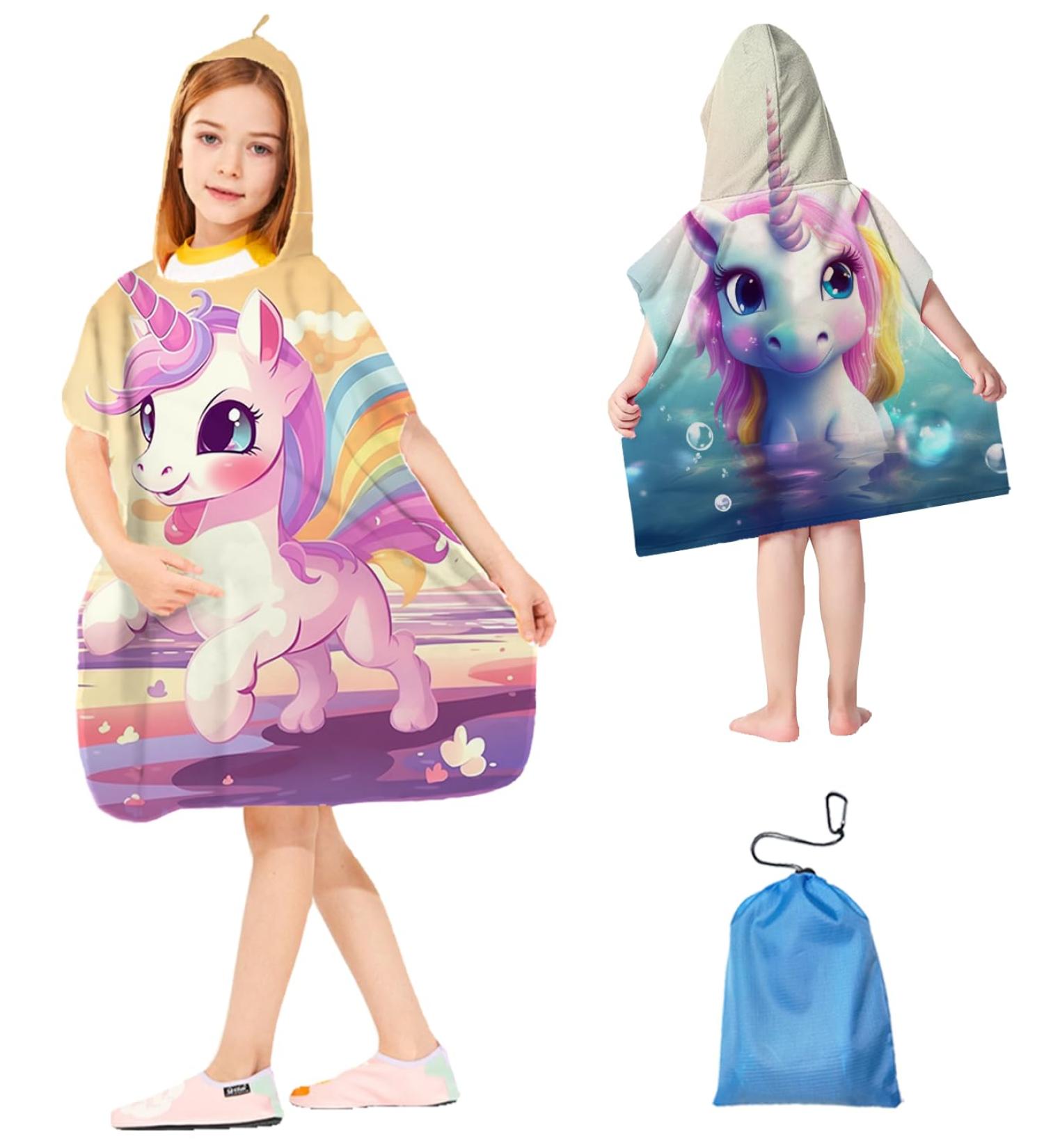 Aiorber children's bathing poncho microfiber bath towel for girls boys and children for 1-6 years cute baby bath towel with turban cover 60x60cm towel cover bathing poncho unicorn pattern gold-02 60x60cm