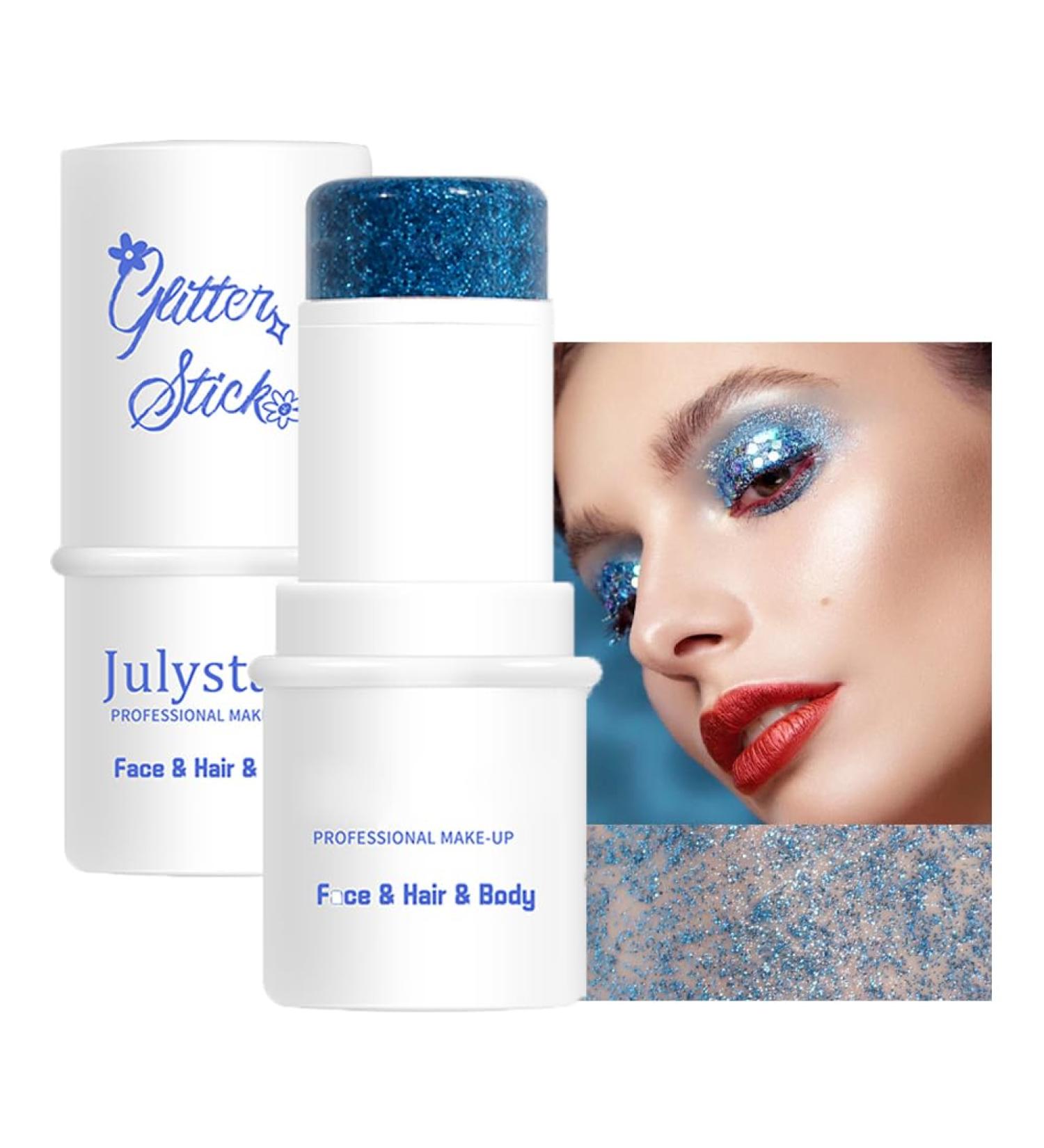 Blue Mermaid Face & Body Glitter Stick - Waterproof Sparkling Glitter Gel for Eyes Lips Hair | Fine Sequins Makeup (#04) - Buy Online on GoSupps.com