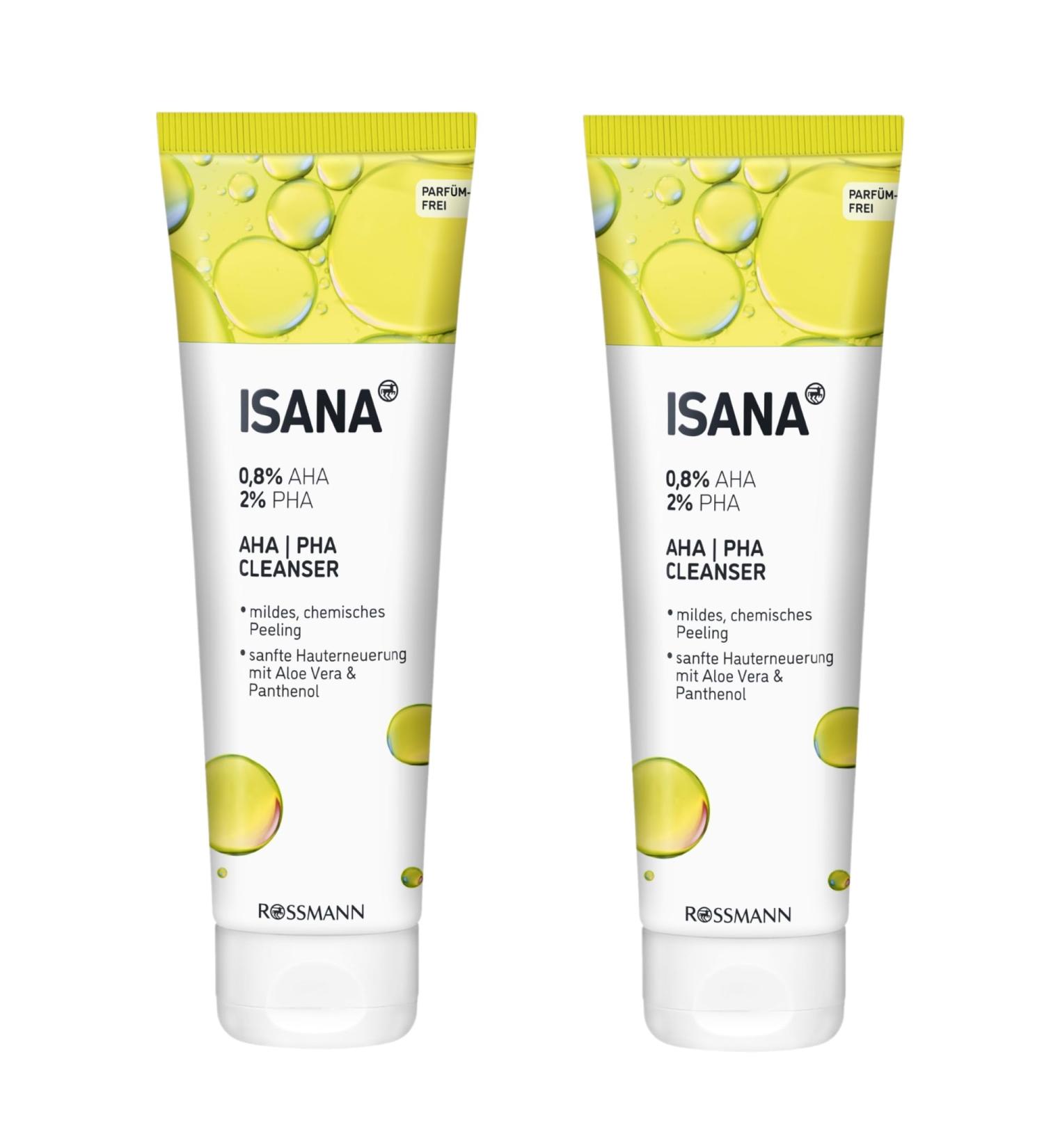 ISANA MED ISANA AHA/PHA Cleanser | Gentle Chemical Peel | 2 x 125 ml | Gentle Cleansing with Aloe Vera and Panthenol | 1 x Baby Shower Care