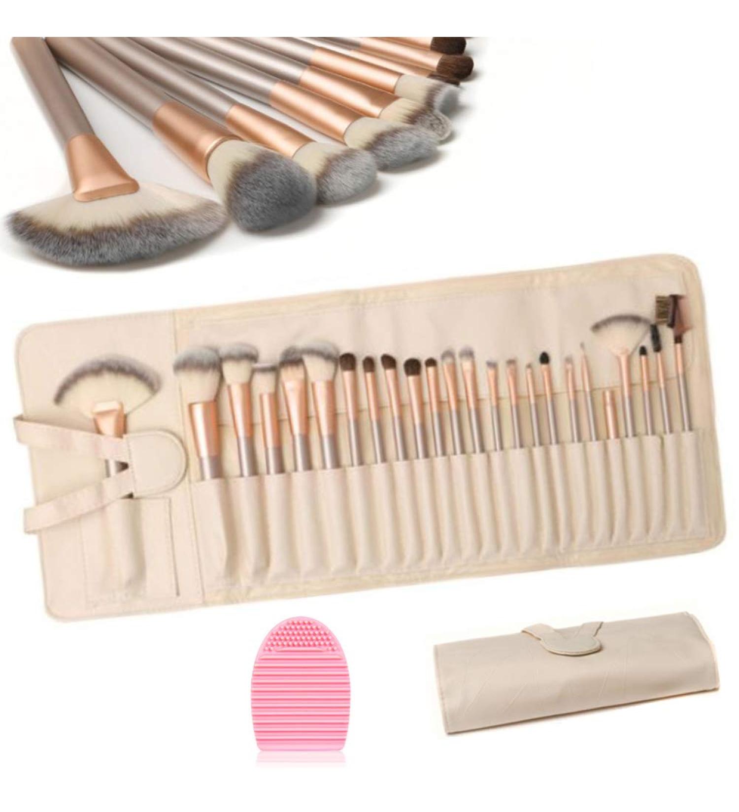 Hepaz 24pcs Professional Makeup Brush Set with Egg Cleaner & Roll-Up PU Leather Bag - Perfect for Flawless Application & Travel - Buy Online on GoSupps.com