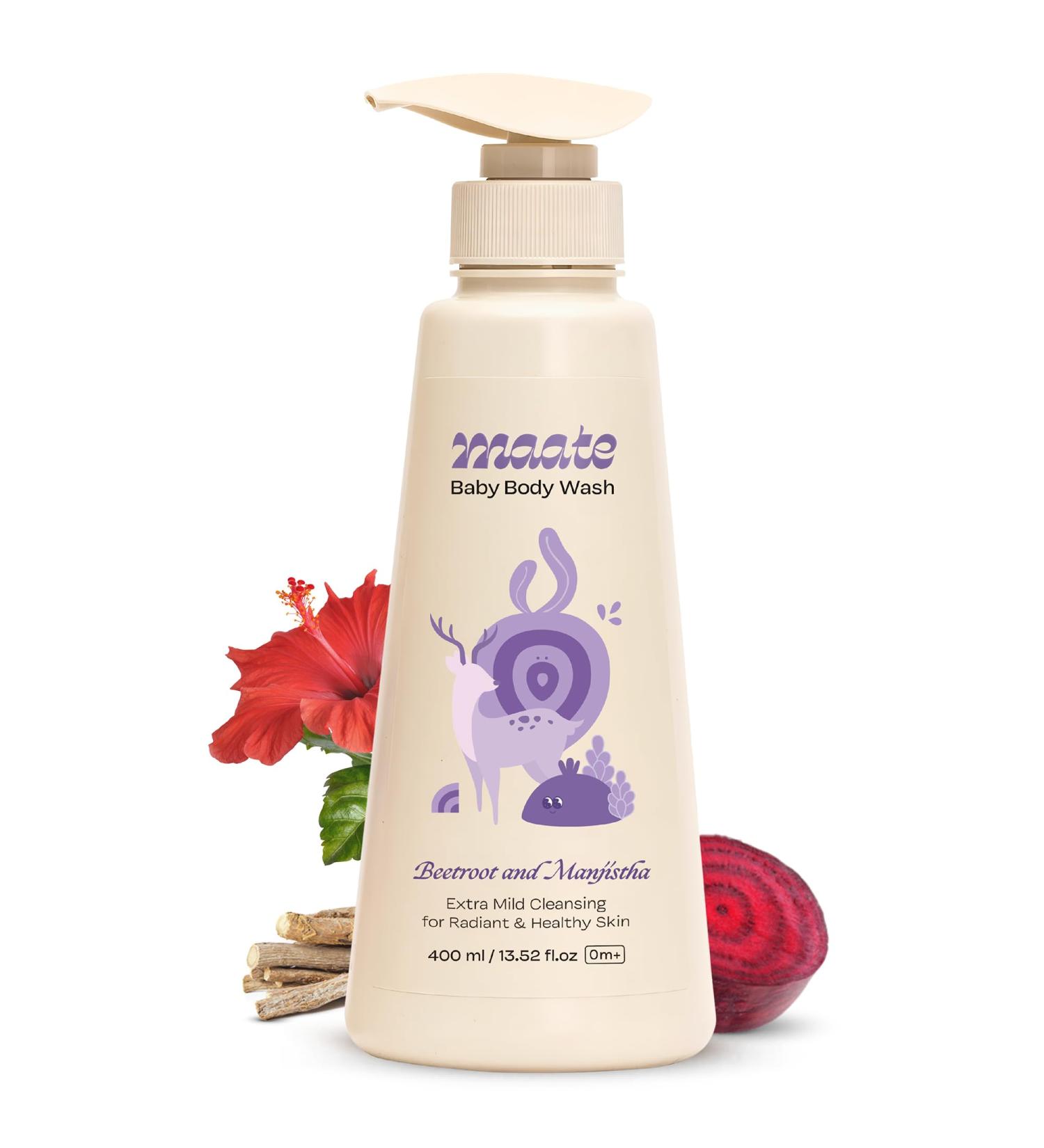 Buy MAATE Baby Body Wash 400ml | Ayurvedic Herbal Formula for Dry & Sensitive Skin | Natural Vegan & Tear-free | pH Balanced Soap Free Body Wash - Buy Online on GoSupps.com