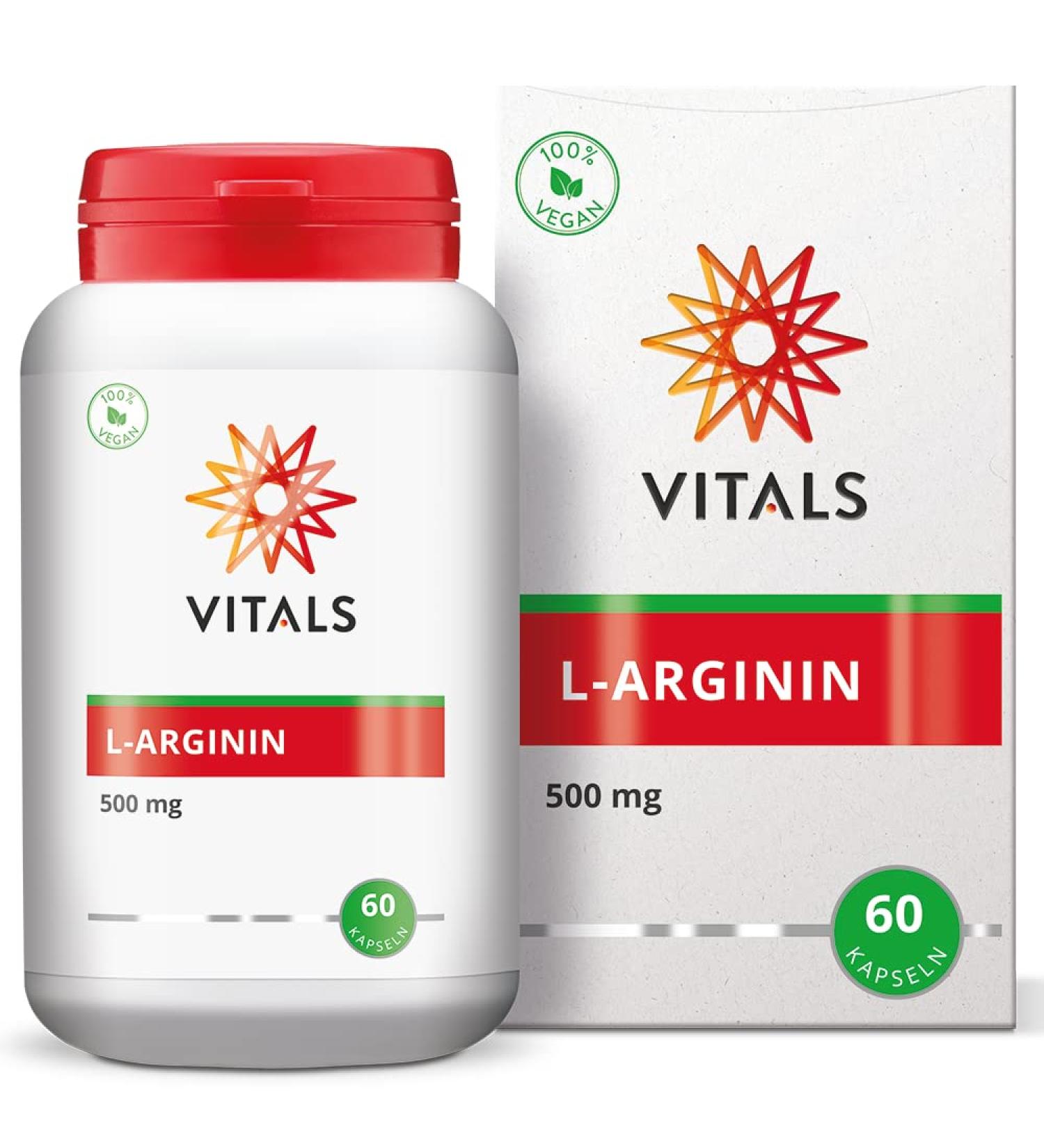 Buy Vitals L-Arginine 500mg - 100% Vegan & Natural Vegetable Capsules | 60 Count - Best Semi-Essential Amino Acid for Health - Buy Online on GoSupps.com