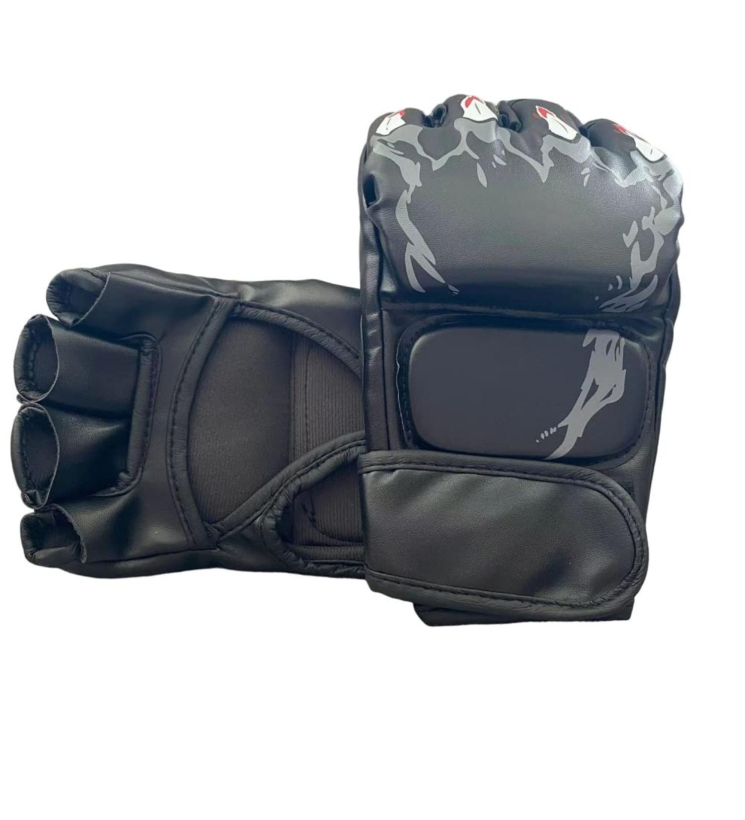 Enhanced Half-Finger Boxing Gloves MMA UFC Punching Bag Gloves | Adjustable Velcro Wrist Band | Size M&L Black - Buy Online on GoSupps.com