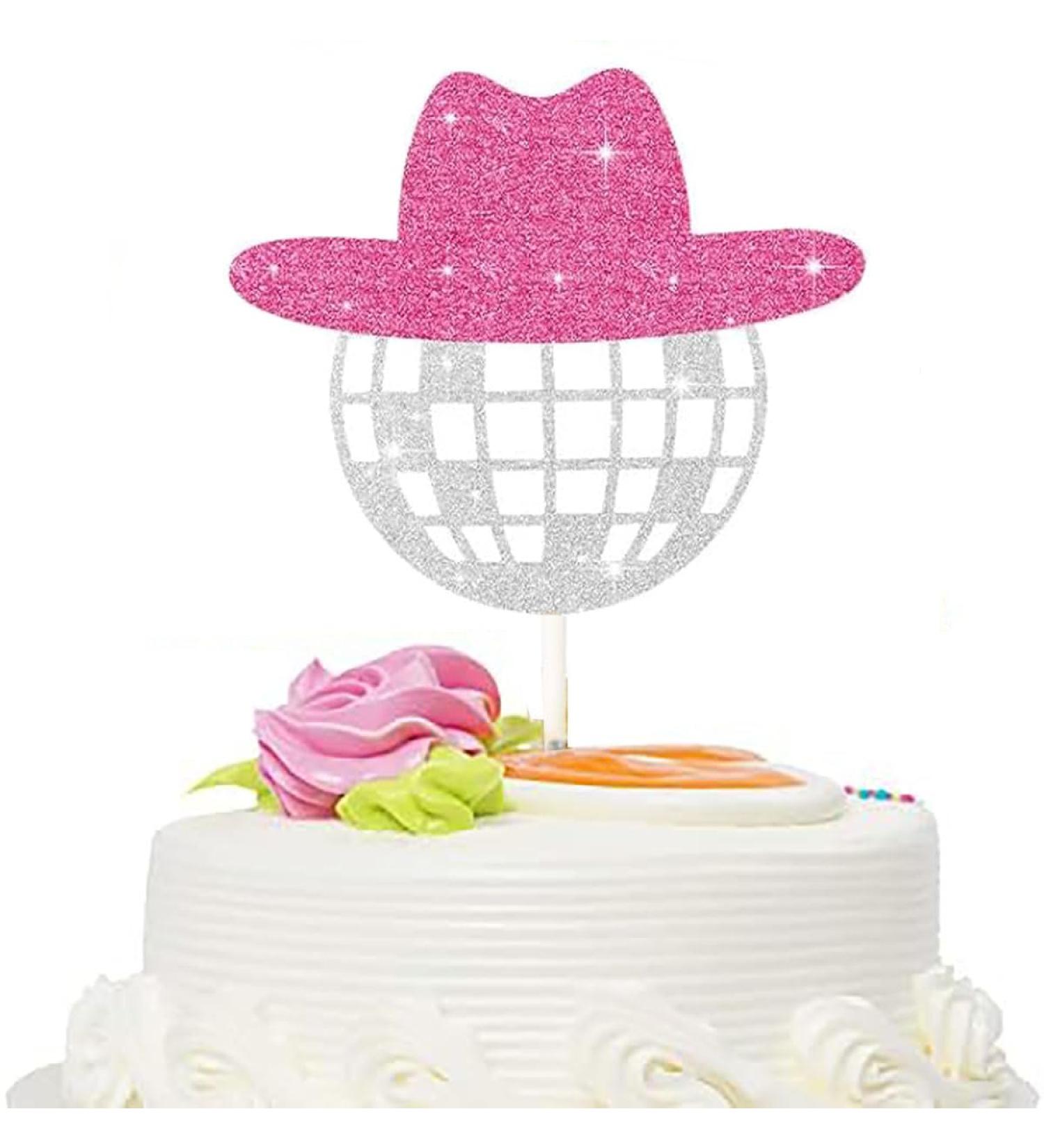 1Pcs Glitter Disco Ball Cake Decorations Cowboy Hat Cake Toppers Western Disco Ball Cupcake Topper for Western Theme Party Favors Supplies Newdiscoball - Buy Online on GoSupps.com