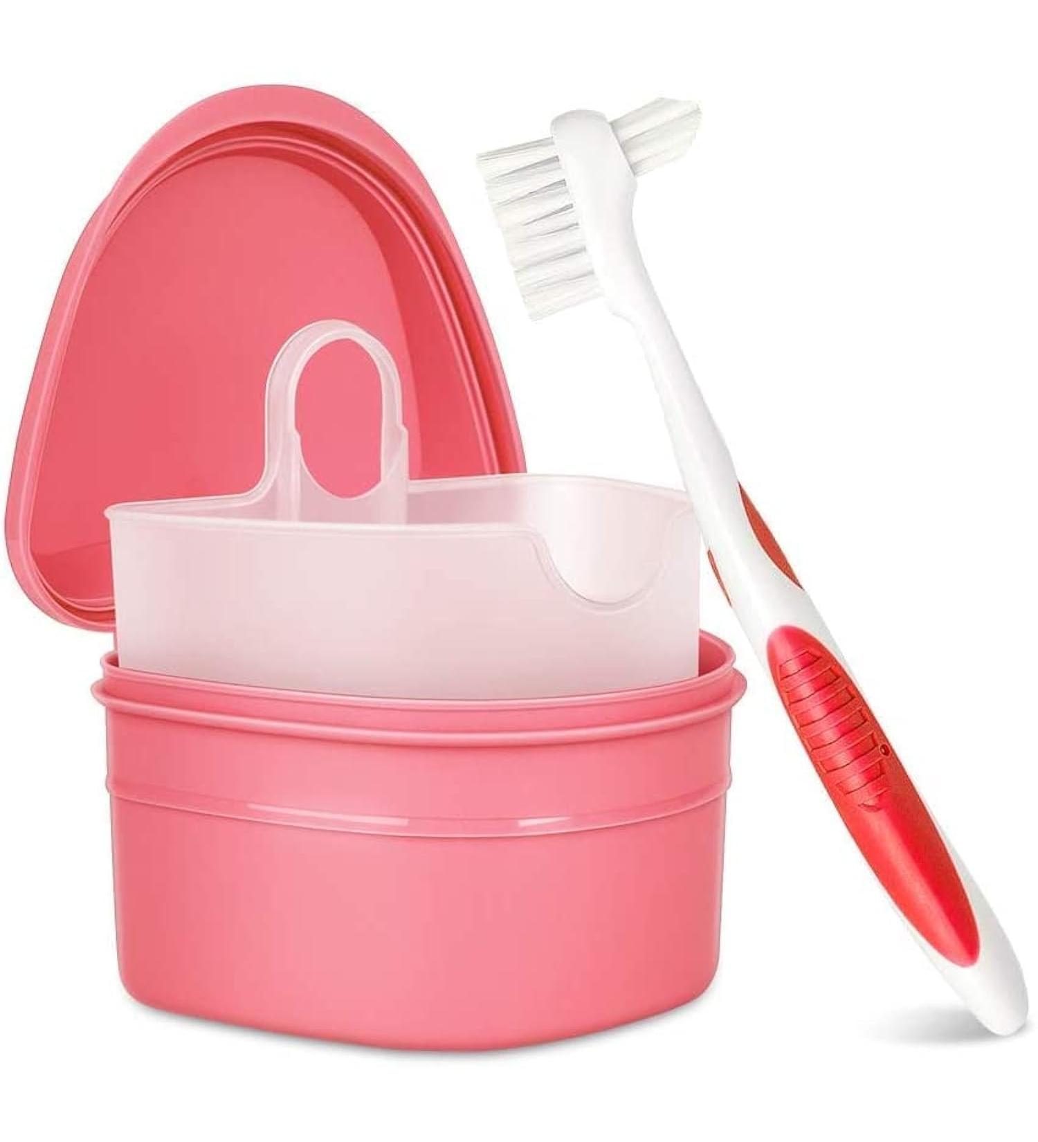 YKelin Denture Cleaning Set denture cleaning case with denture brush pink - Buy Online on GoSupps.com